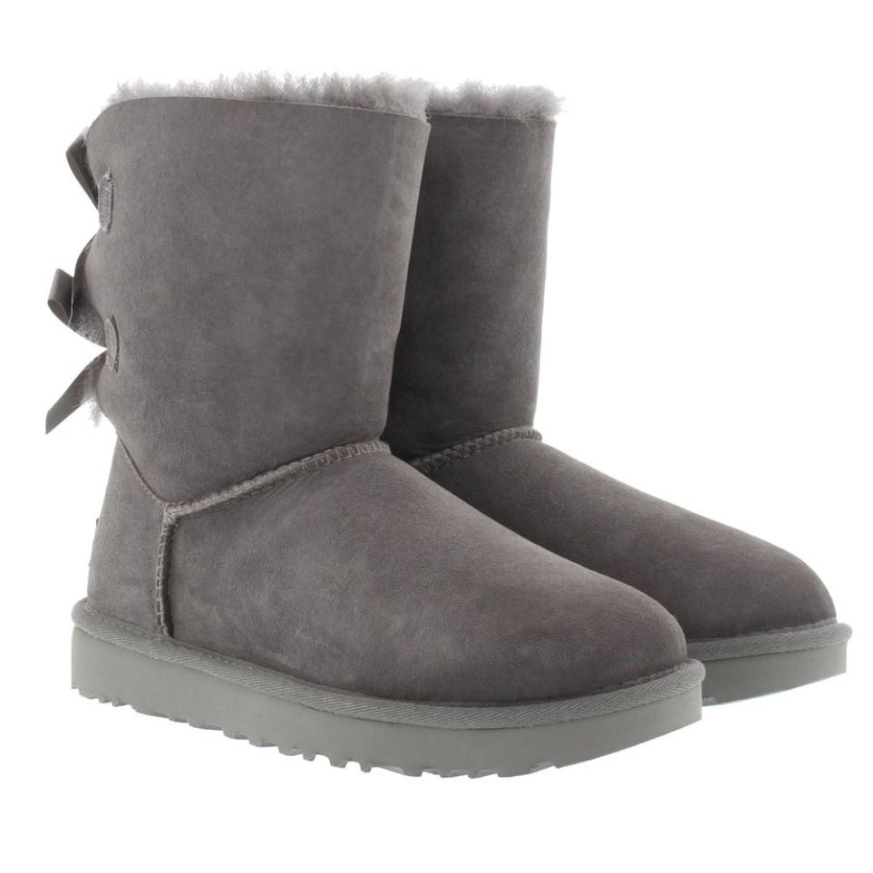 UGG Bailey Bow II Water Resistant Suede Sheepskin Women's Winter Boots#color_grey