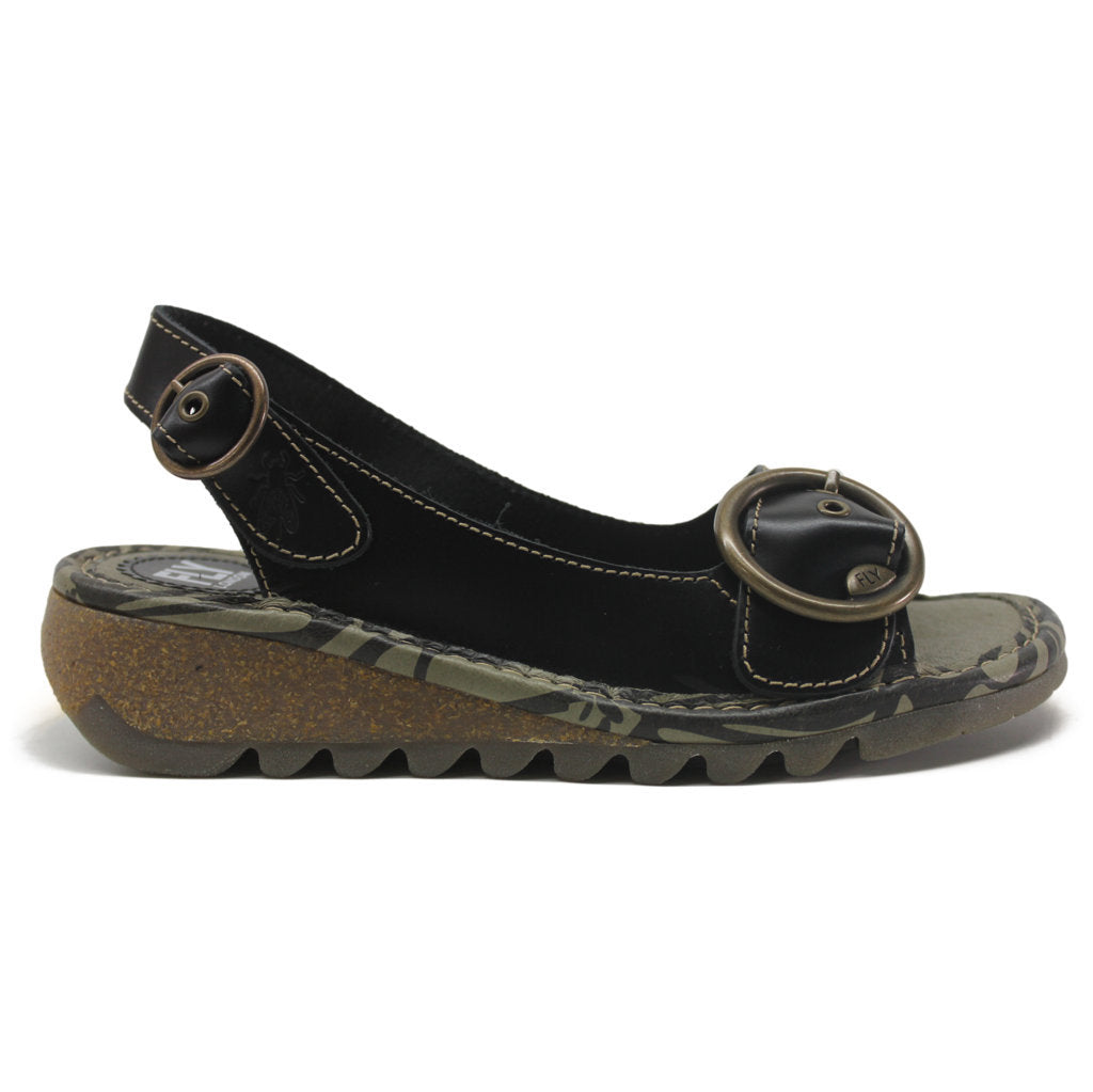 Fly London Womens TRAM723FLY Wedge Leather Sandals#color_black