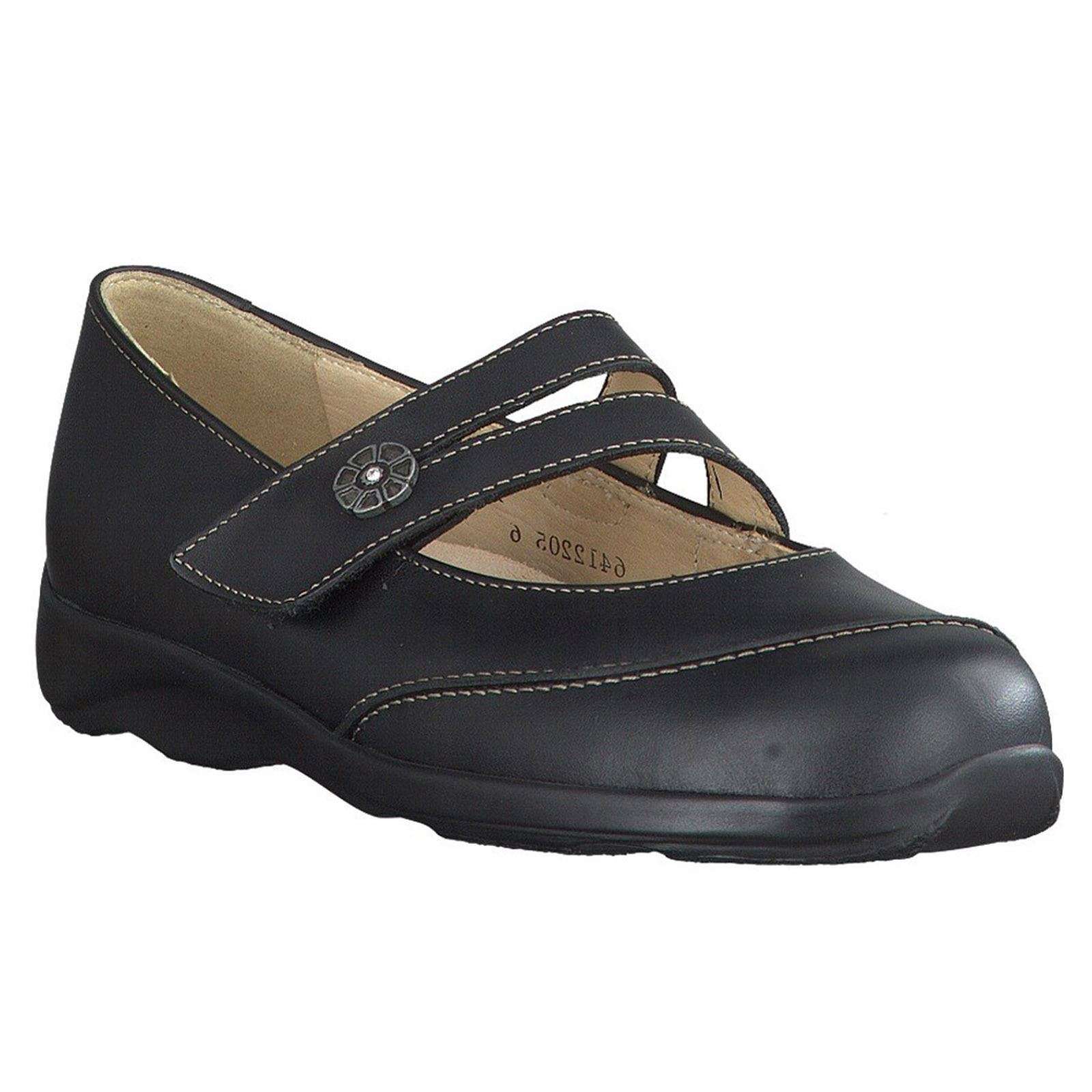 Finn Comfort Vivero Smooth Leather Women's Mary Jane Shoes#color_black