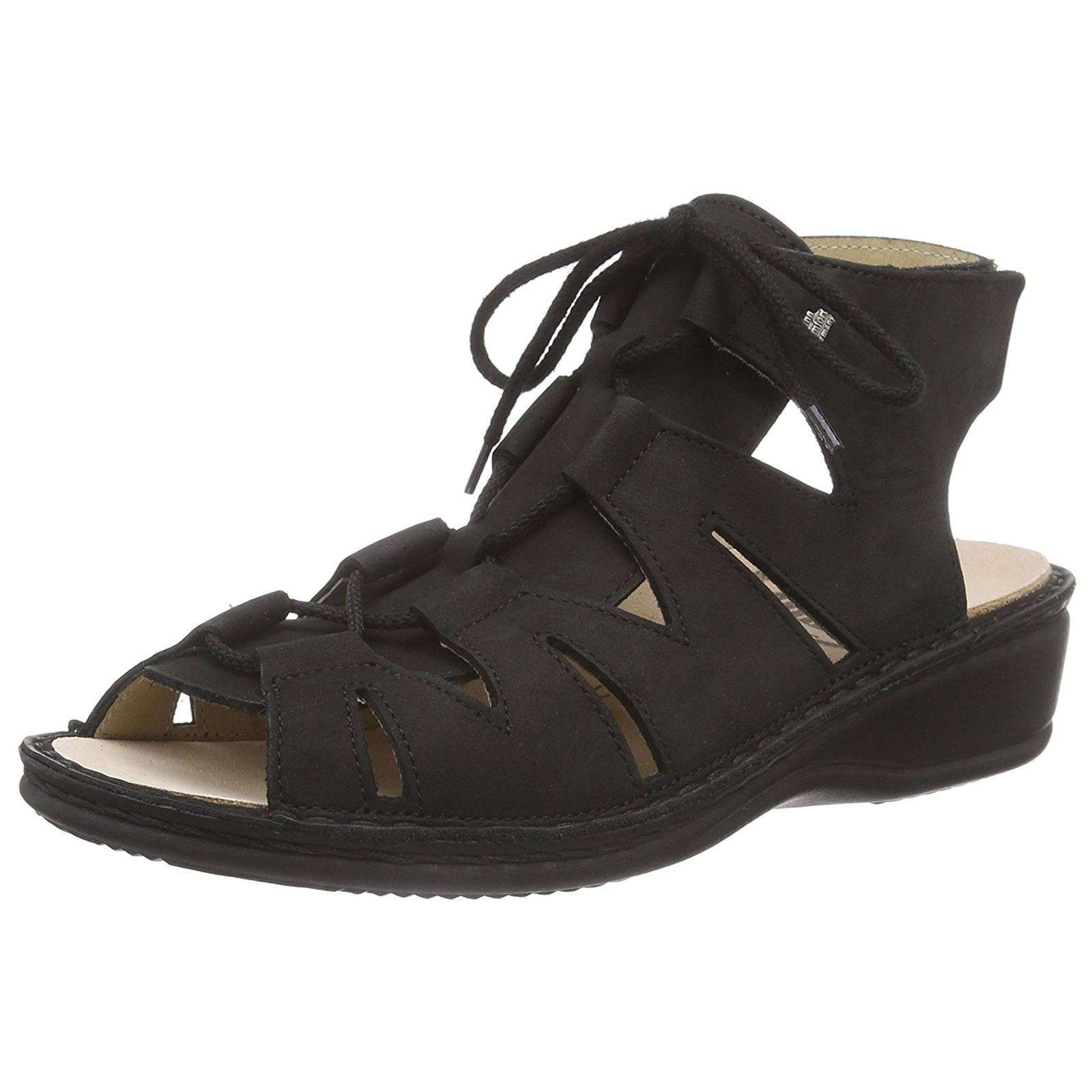 Finn Comfort Malaga Nubuck Leather Women's Ankle Strap Sandals#color_black
