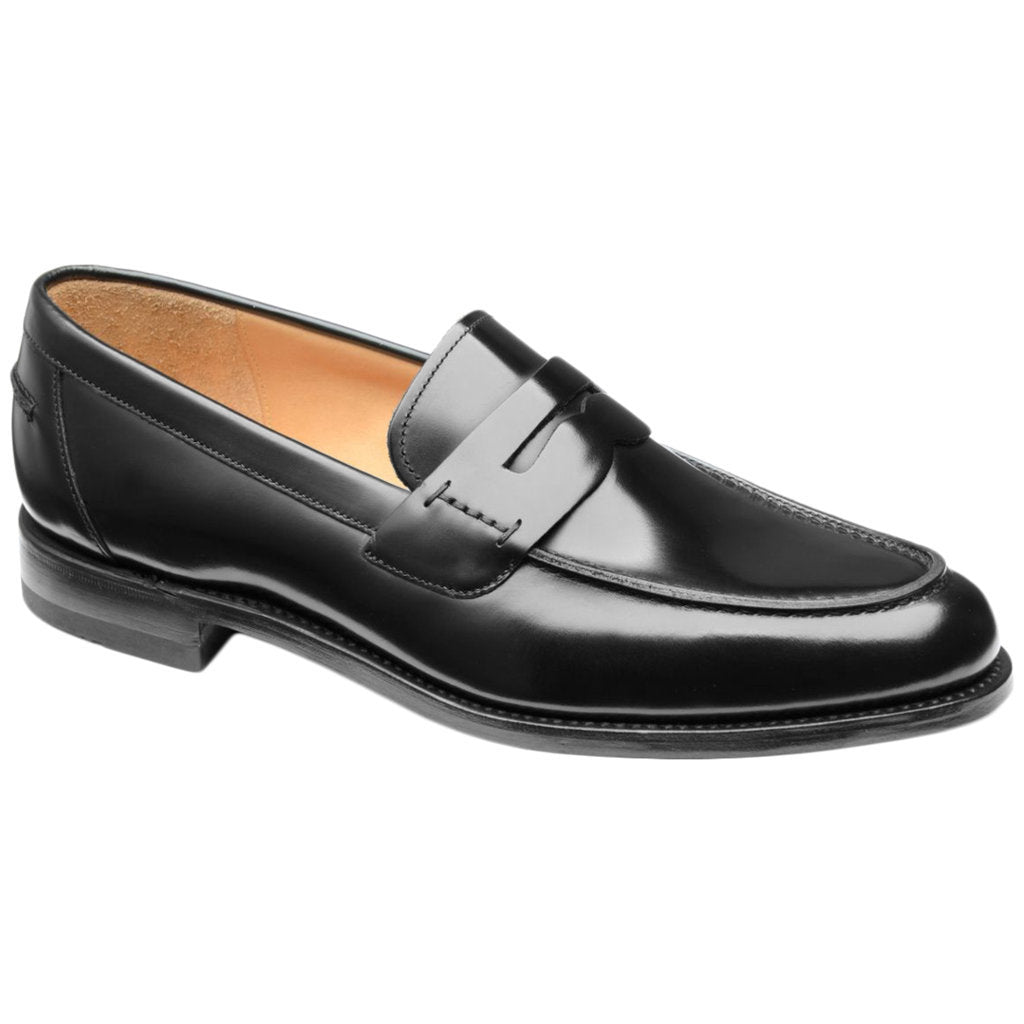 Loake 256 Polished Leather Men's Saddle Slip-on Loafer Shoes#color_black