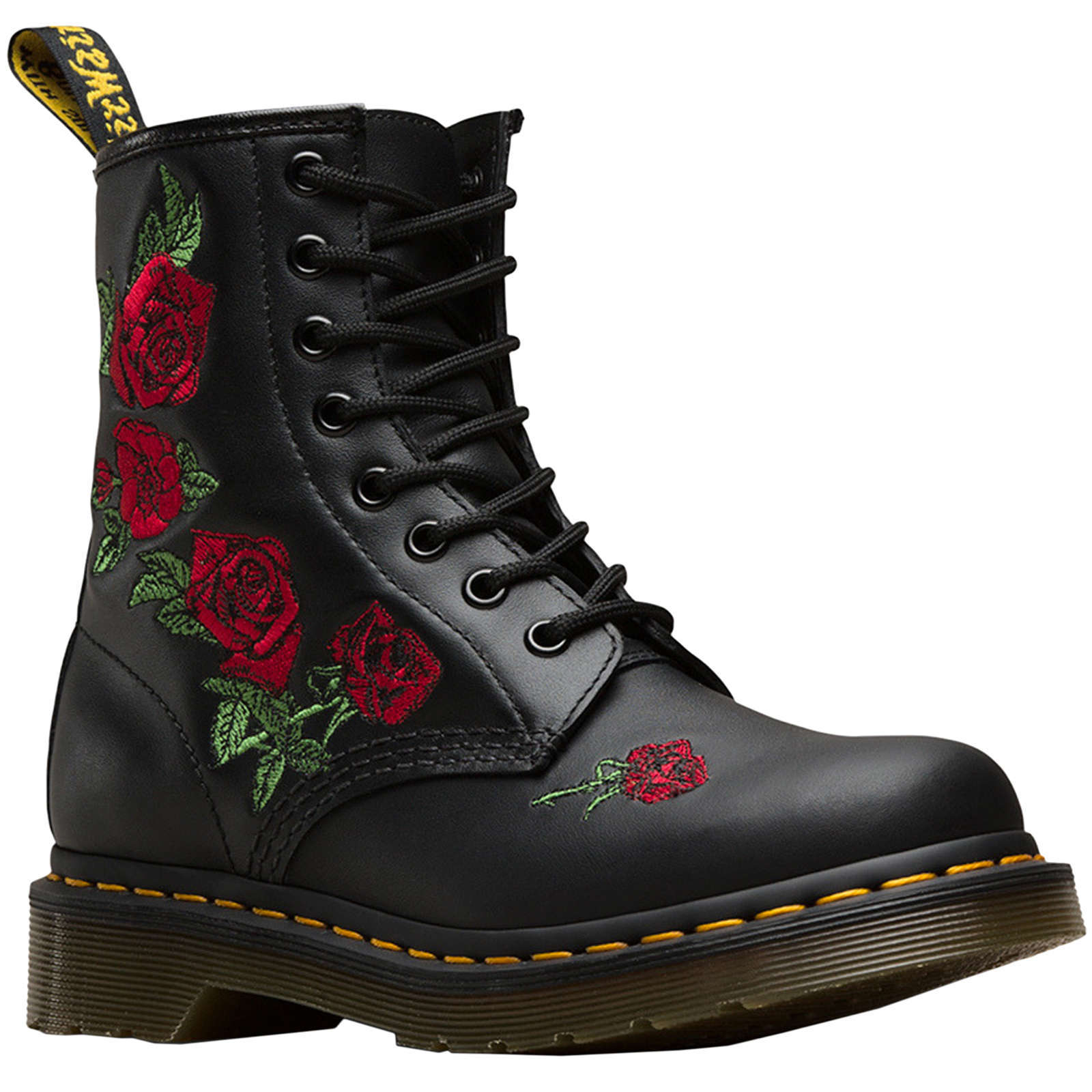 Dr. Martens 1460 Vonda Floral Rose Leather Women's Ankle Boots#color_black