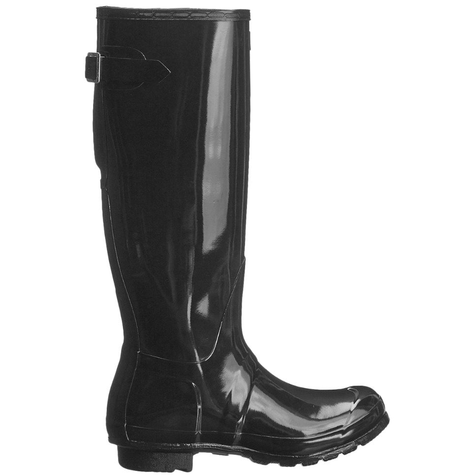 Hunter Original Back Adjustable Gloss Rubber Women's Tall Wellington Boots#color_black