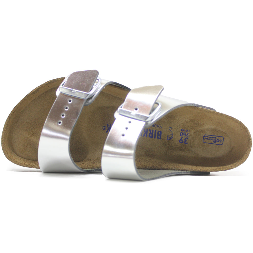 Birkenstock Arizona Soft Footbed Natural Leather Womens Sandals#color_silver