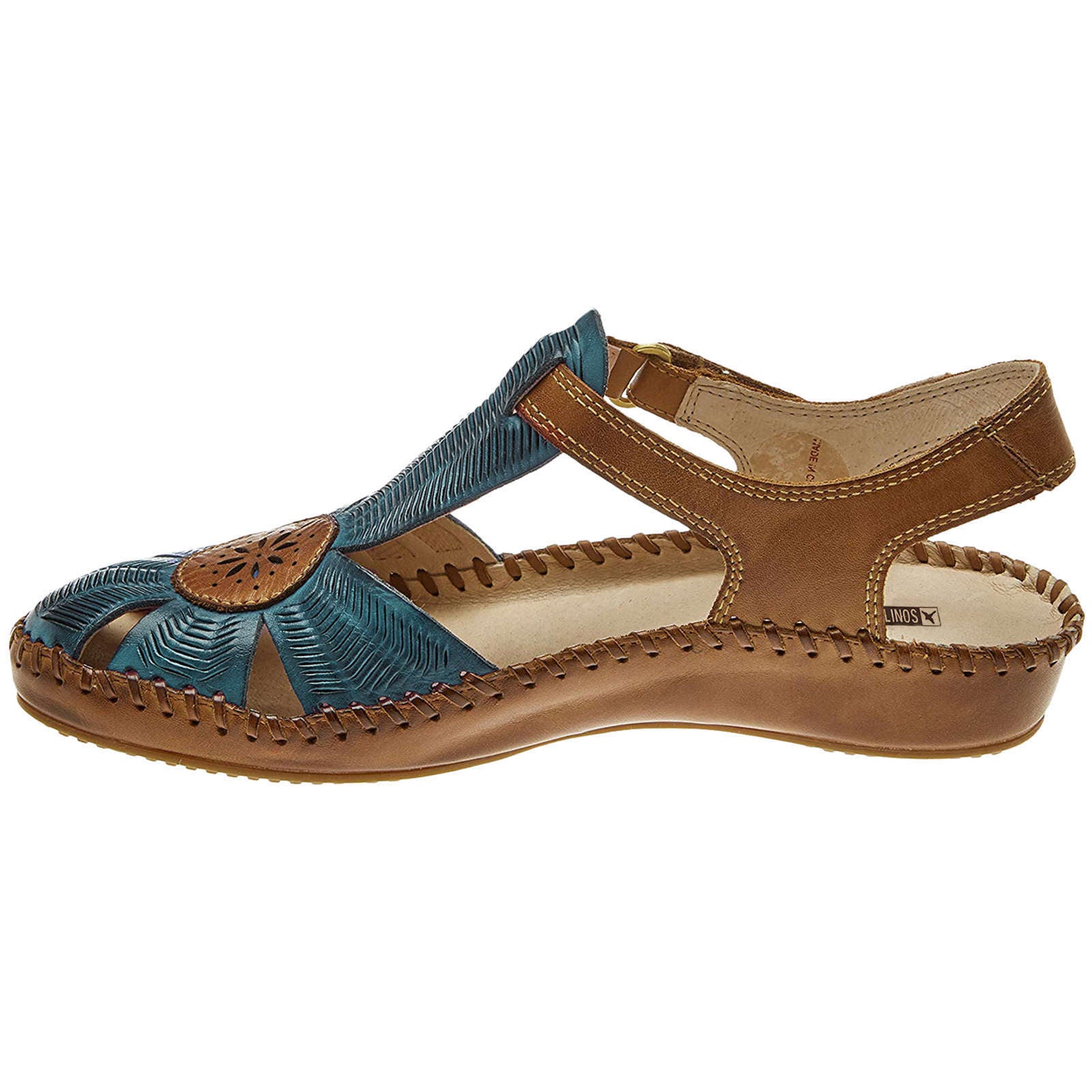 Pikolinos Puerto Vallarta 655-0575 Leather Womens Sandals#color_petrol brandy