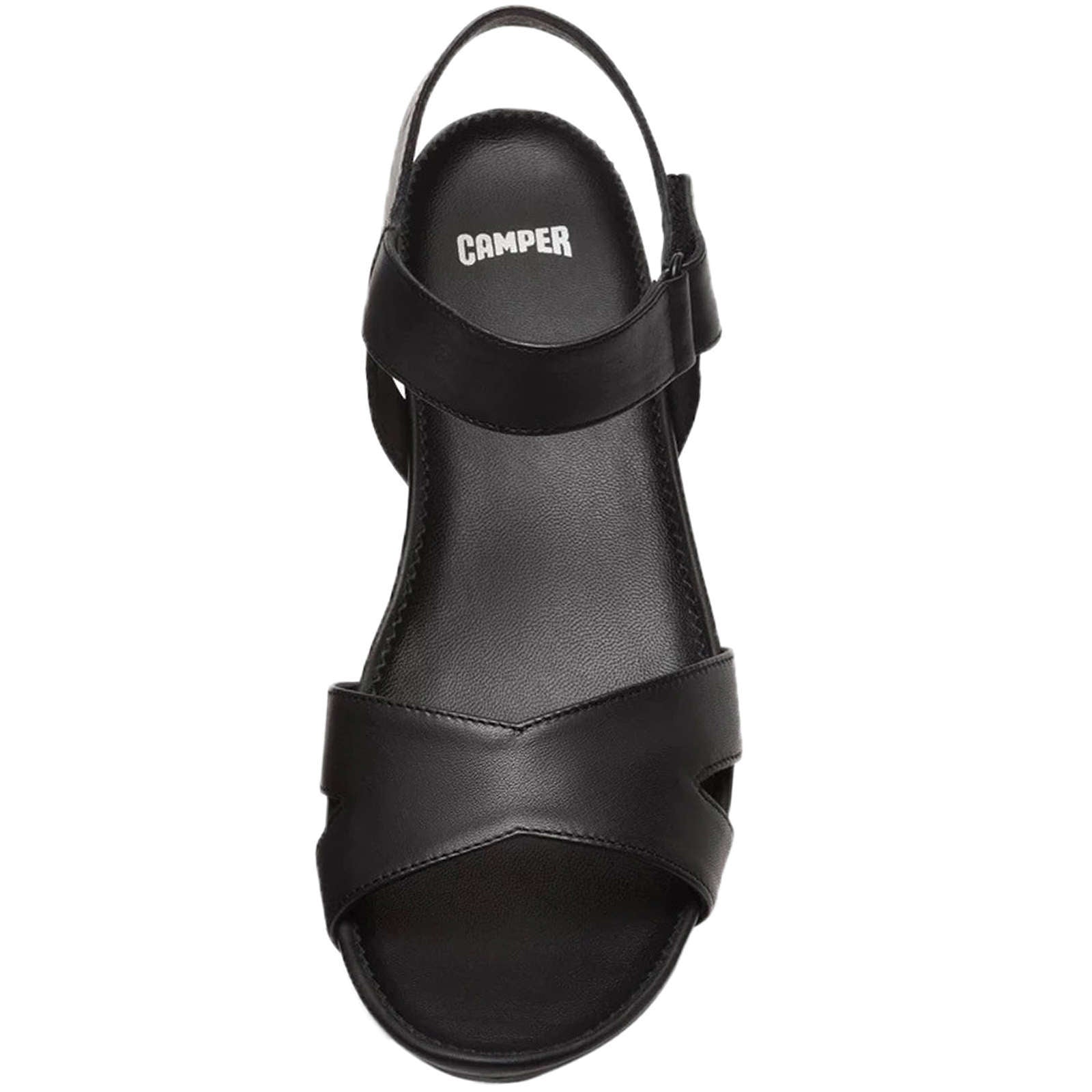 Camper Micro Calfskin Leather Women's Wedge Heel Sandals#color_black