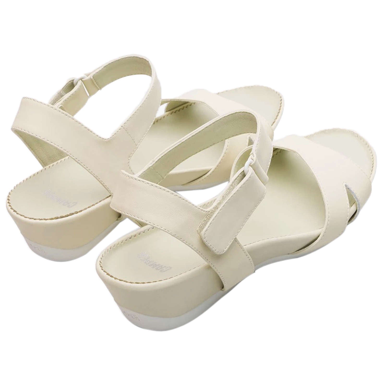 Camper Micro Calfskin Leather Women's Wedge Heel Sandals#color_light beige