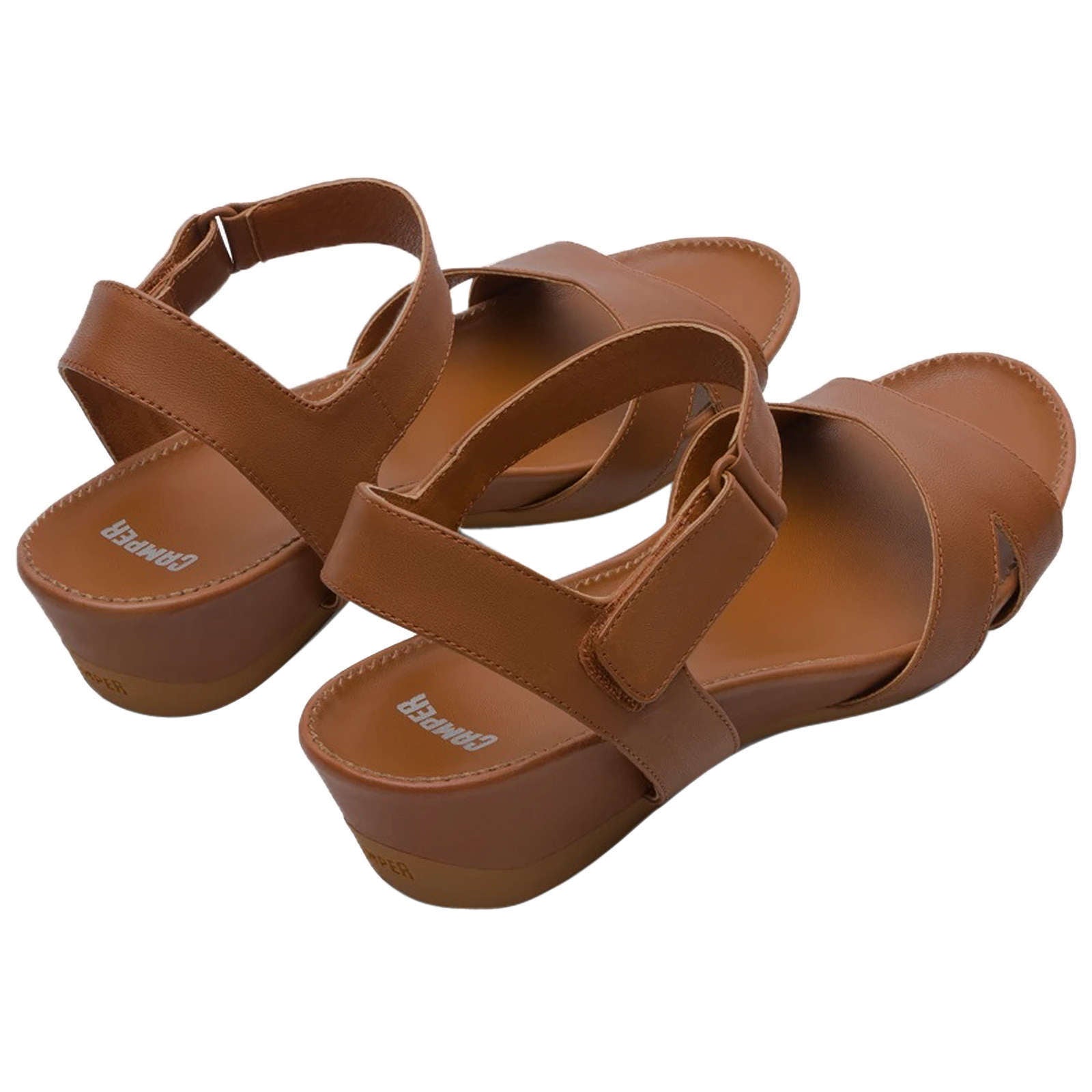 Camper Micro Calfskin Leather Women's Wedge Heel Sandals#color_brown