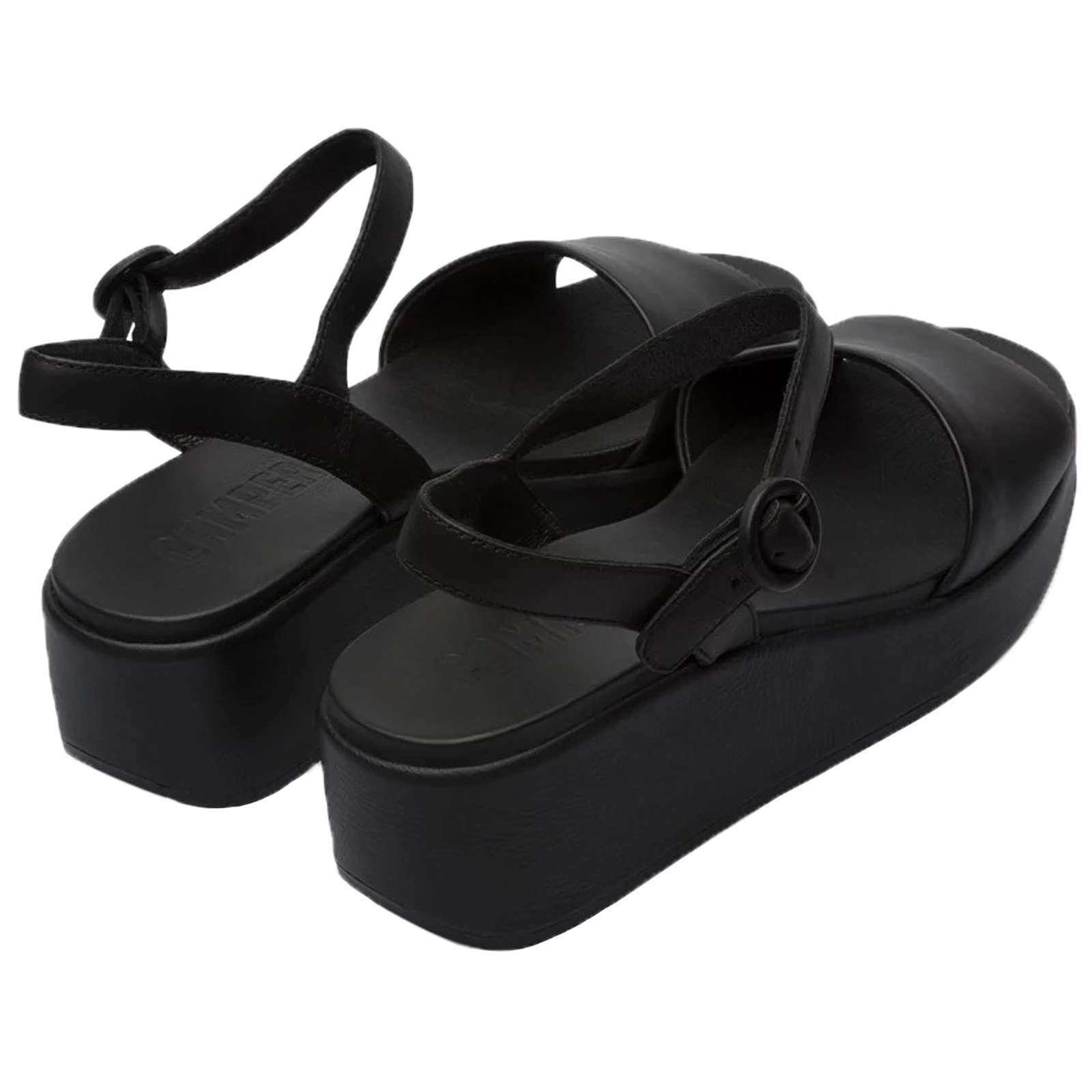 Camper Misia Calfskin Leather Women's Wedge Heel Sandals#color_black black
