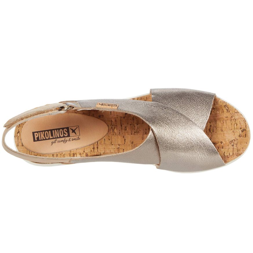 Pikolinos Mykonos W1G-0757CLC1 Metallic Leather Womens Sandals#color_stone