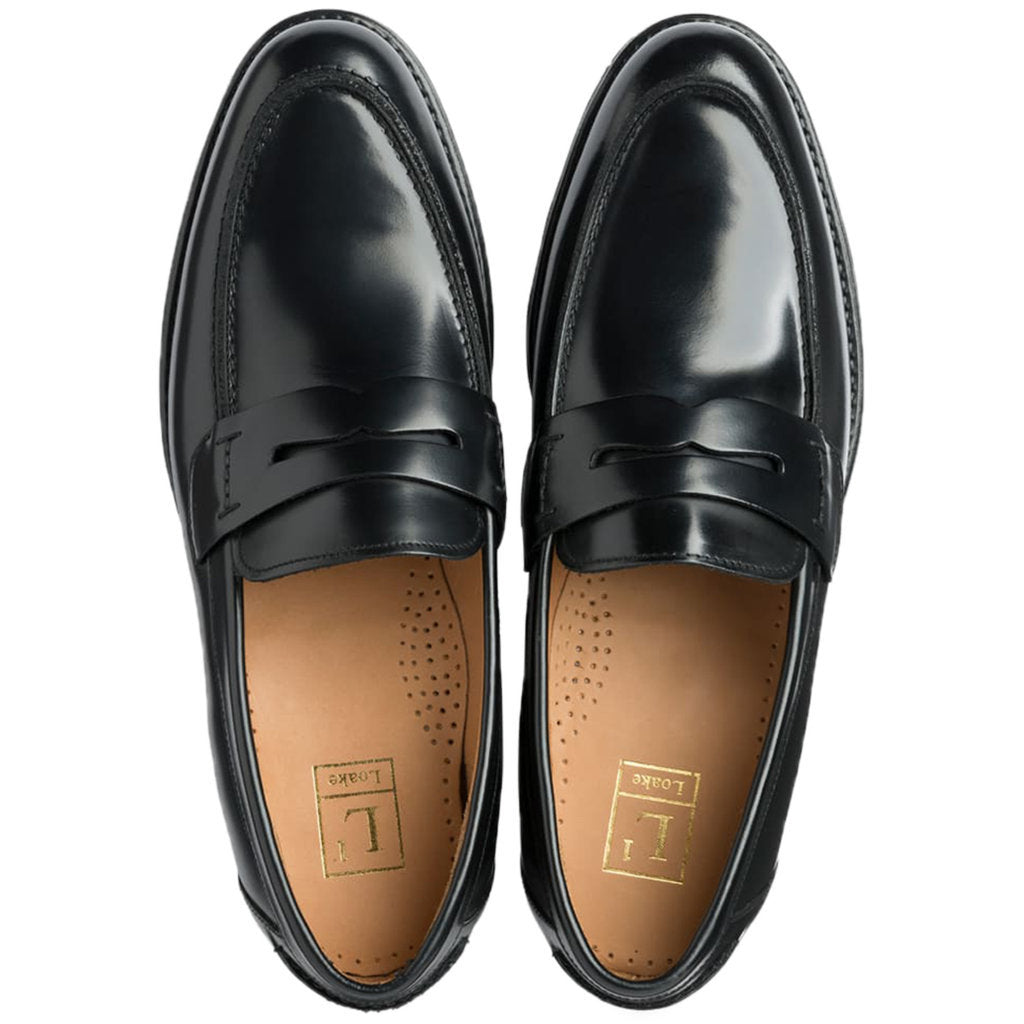 Loake 356 Polished Leather Men's Saddle Slip-on Loafer Shoes#color_black