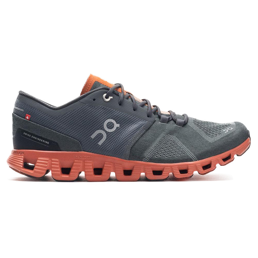 On Running Cloud X Synthetic Textile Mens Trainers#color_rust rock