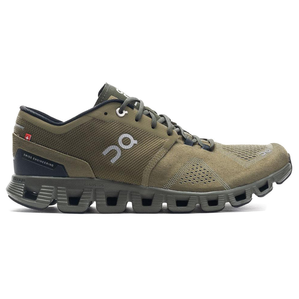 On Running Cloud X Synthetic Textile Mens Trainers#color_olive fir