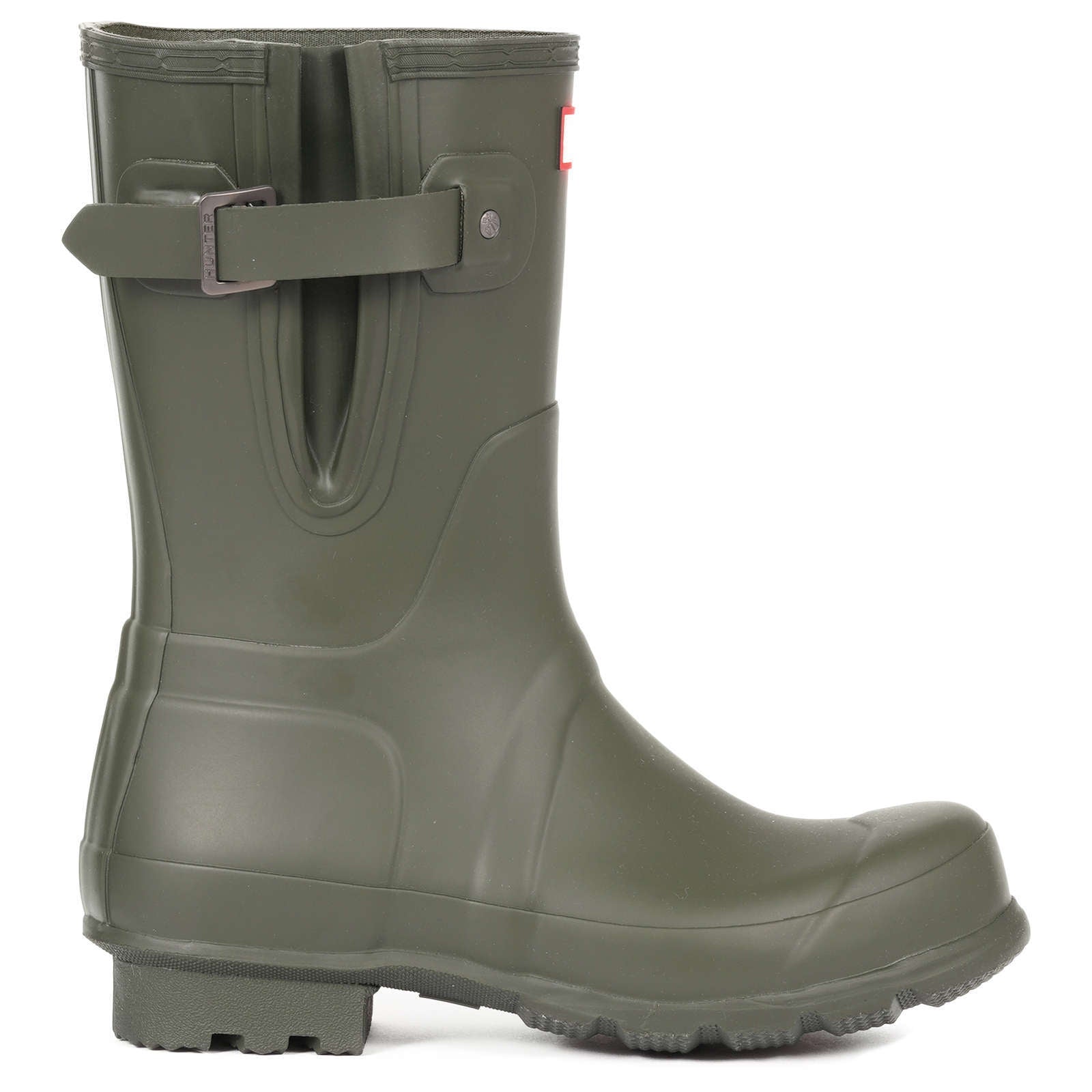 Hunter Original Side Adjustable Rubber Men's Short Wellington Boots#color_dark olive