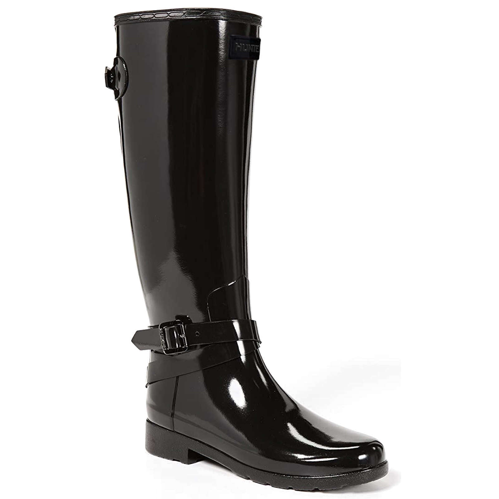 Hunter Refined Gloss Rubber Adjustable Women's Tall Wellington Boots#color_black