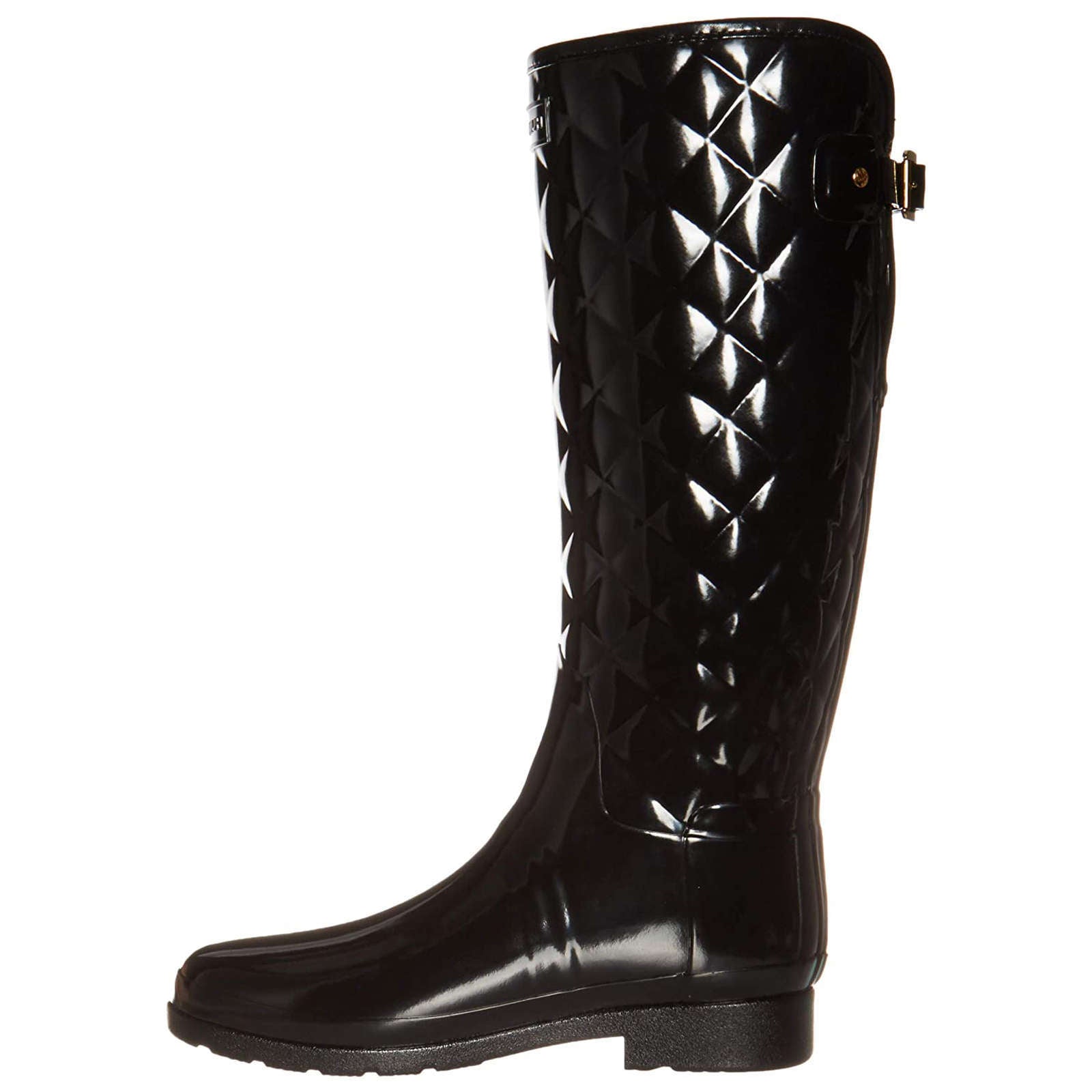 Hunter Refined Gloss Rubber Quilt Women's Tall Wellington Boots#color_black