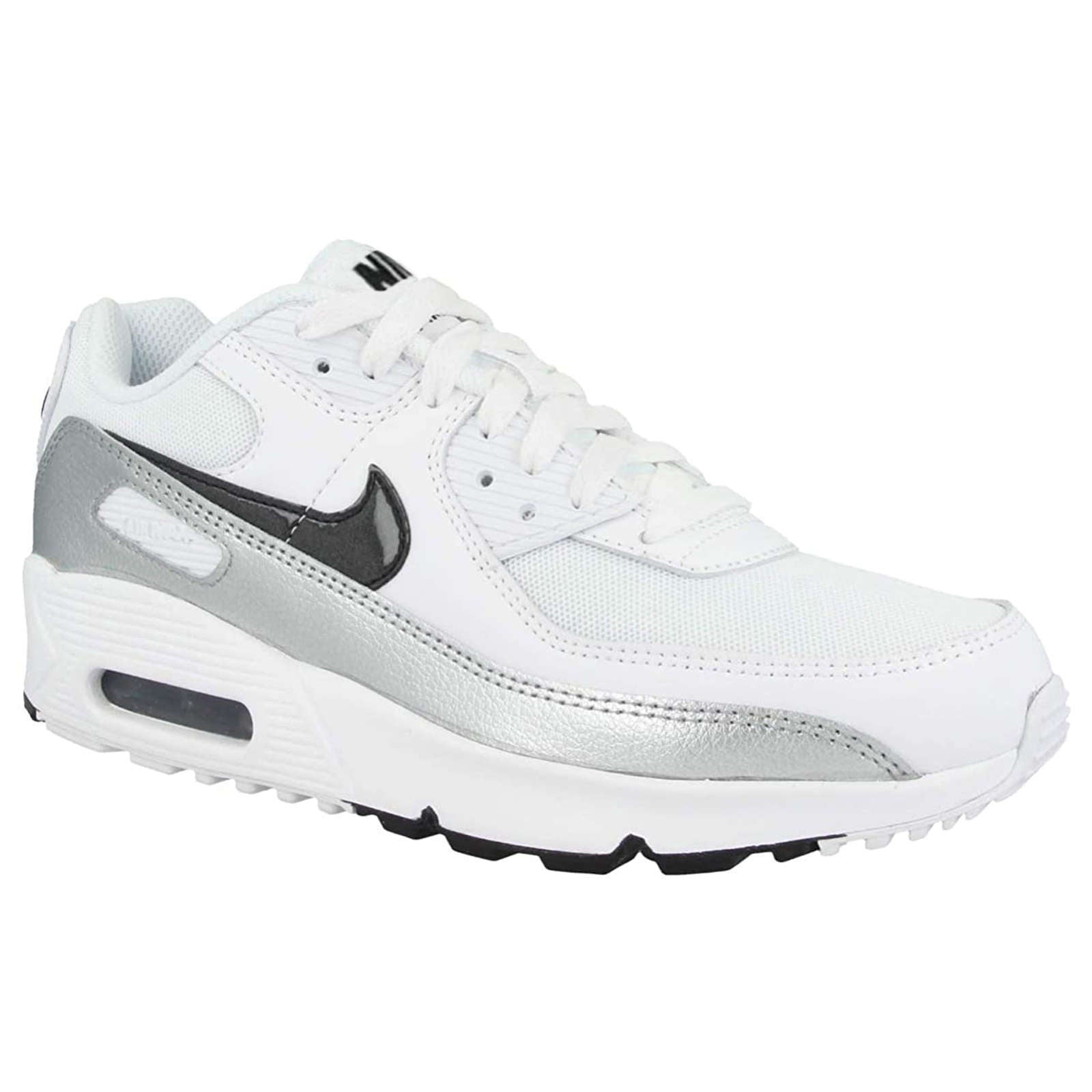 Nike Air Max 90 GS Leather Textile Youth Low-Top Trainers#color_white black