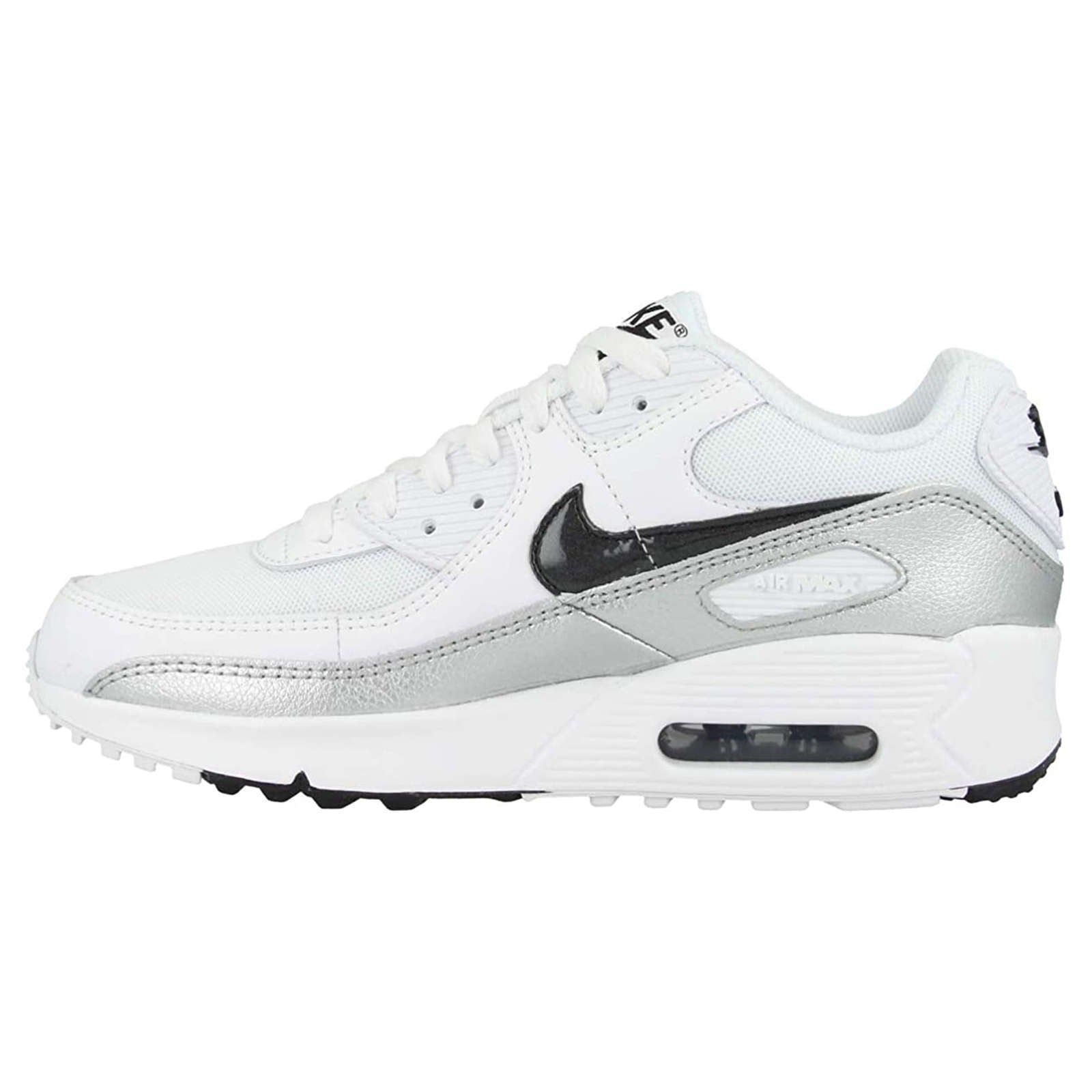 Nike Air Max 90 GS Leather Textile Youth Low-Top Trainers#color_white black