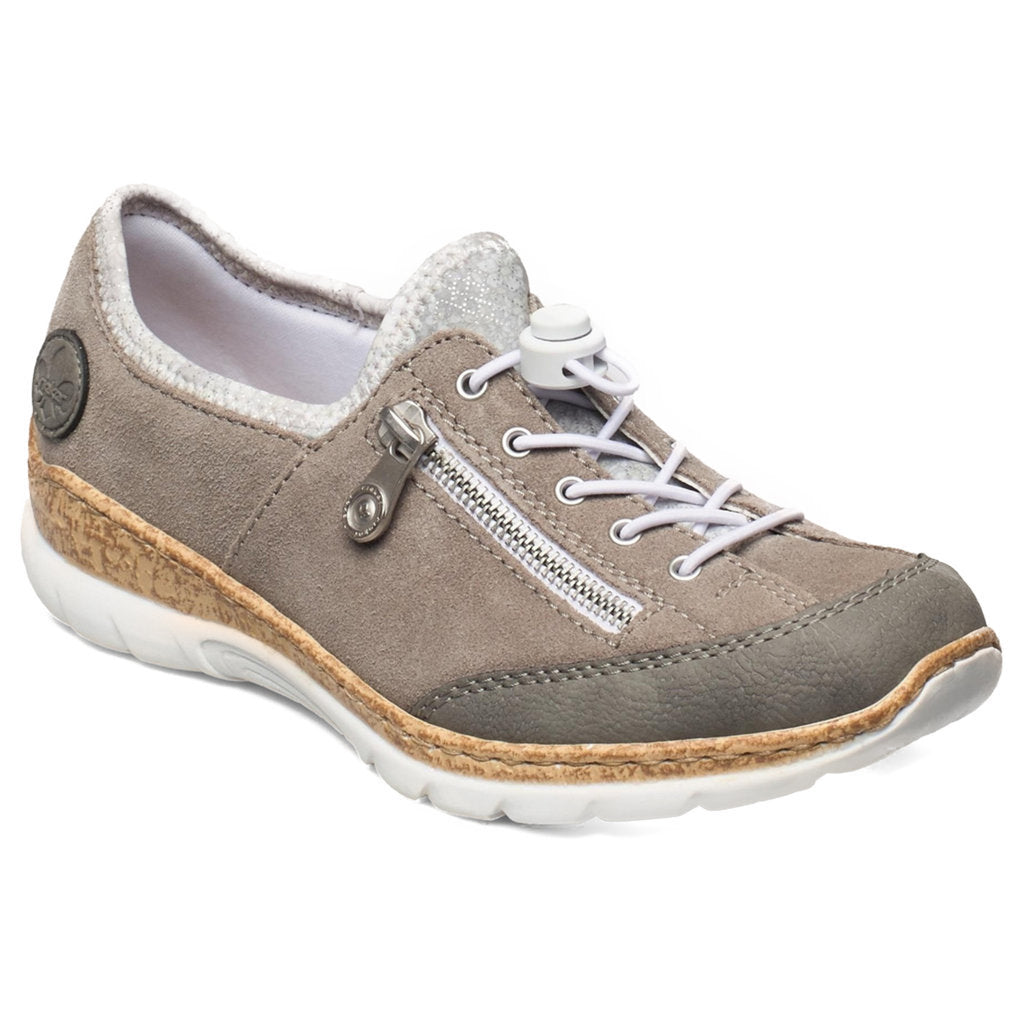 Rieker N42F1 Suede Leather Womens Shoes#color_grey