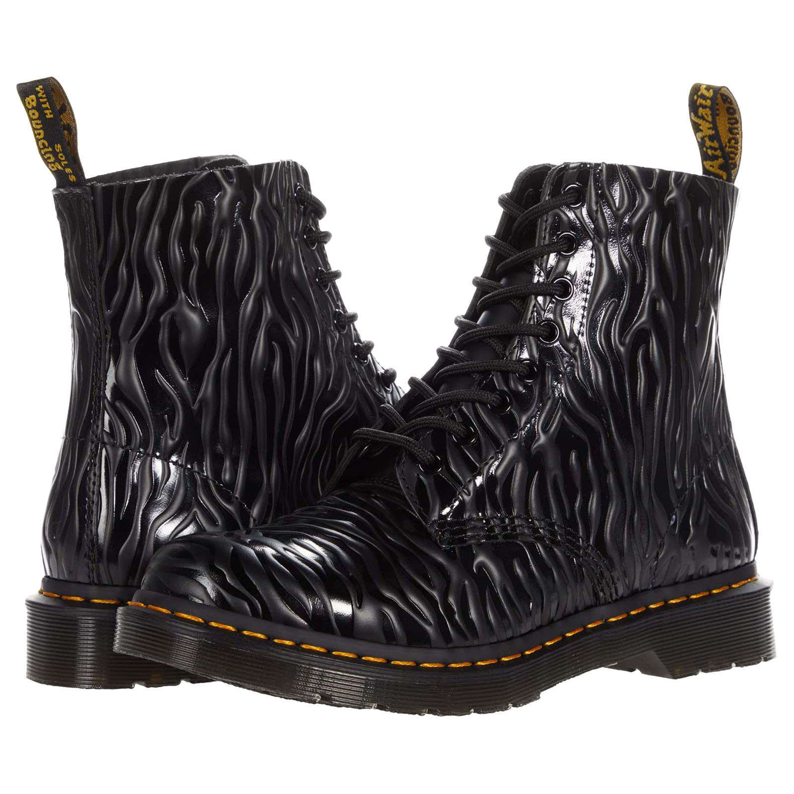 Dr. Martens 1460 Pascal Zebra Pattern Glossy Leather Women's Ankle Boots#color_black
