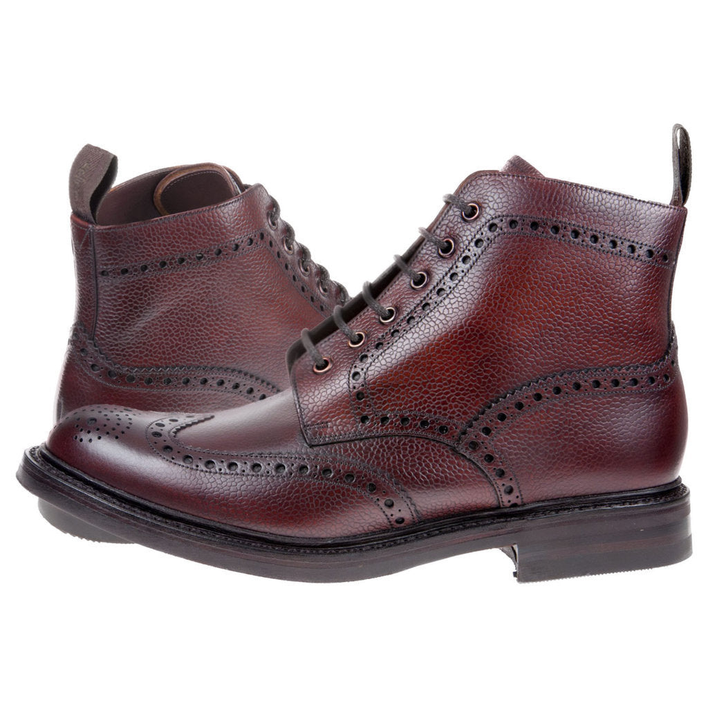 Loake Bedale Burnished Leather Men's Brogue Derby Boots#color_oxblood grain