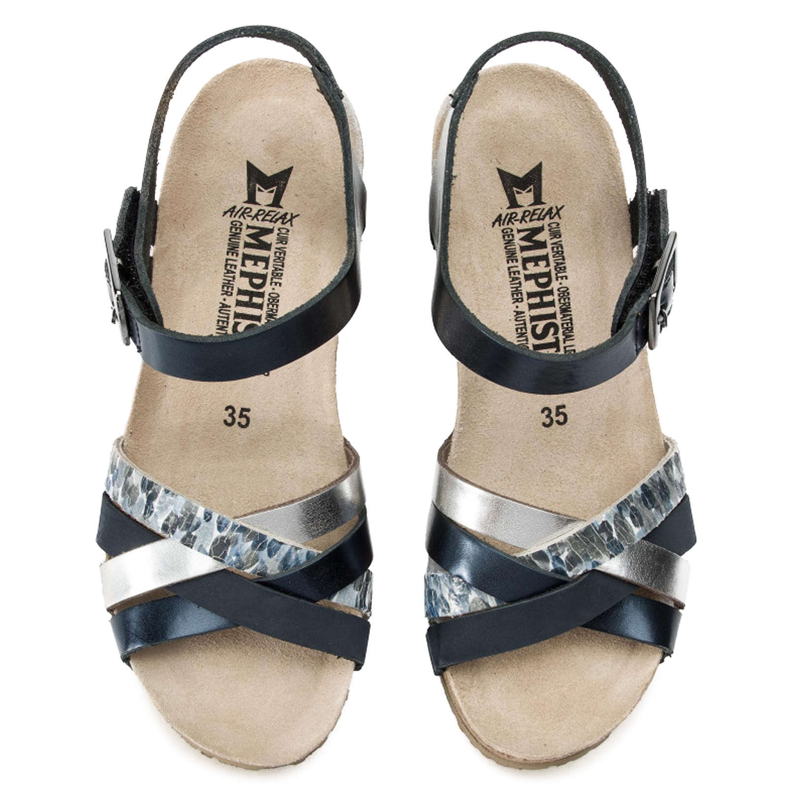 Mephisto Lanny Leather Womens Sandals#color_navy