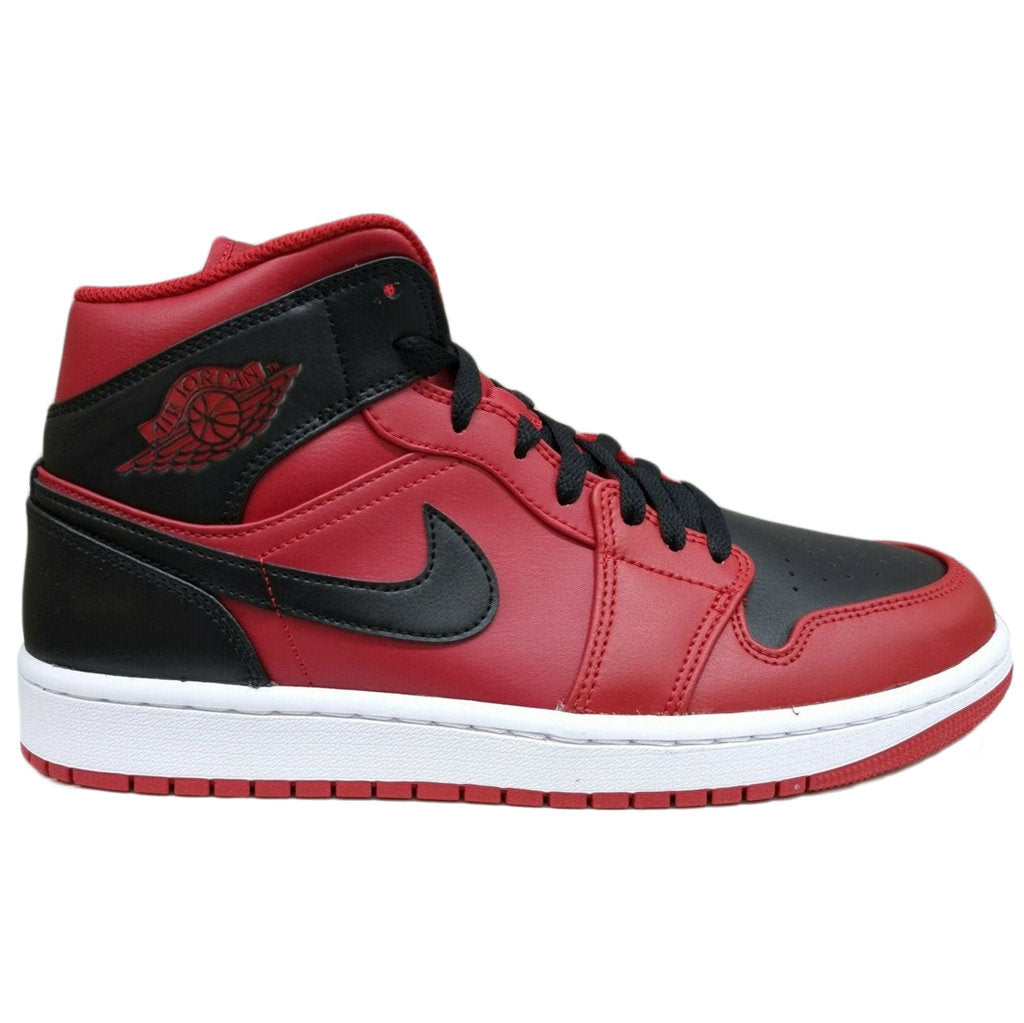 Jordan Air Jordan 1 Mid Leather Synthetic Mens Trainers#color_gym red black white