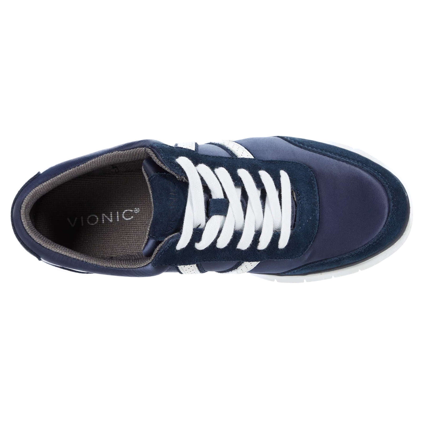 Vionic Fresh Nana Satin Leather Textile Womens Trainers#color_navy