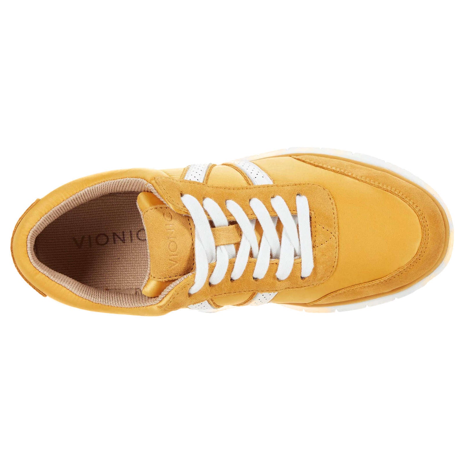 Vionic Fresh Nana Satin Leather Textile Womens Trainers#color_mustard