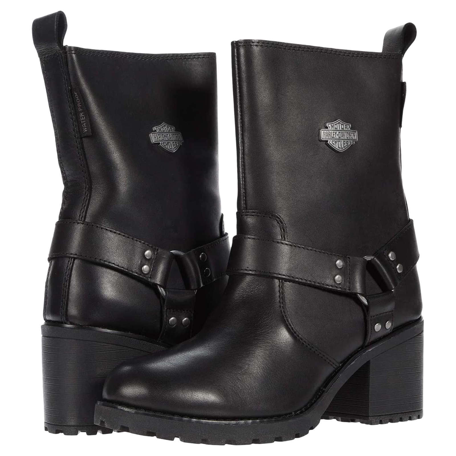 Harley Davidson Howell Waterproof Full Grain Leather Women's Block Heel Riding Boots#color_black