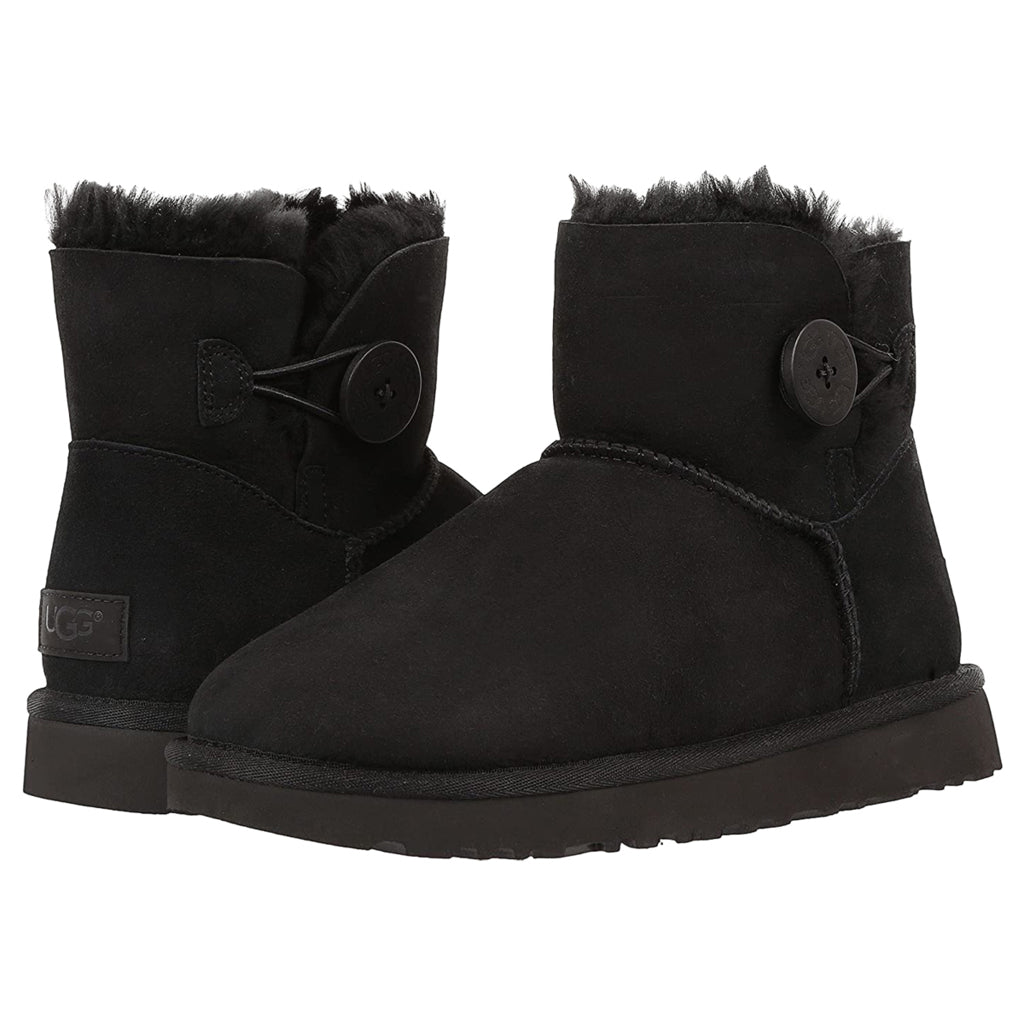 UGG Mini Bailey Button II Suede Sheepskin Women's Winter Boots#color_black
