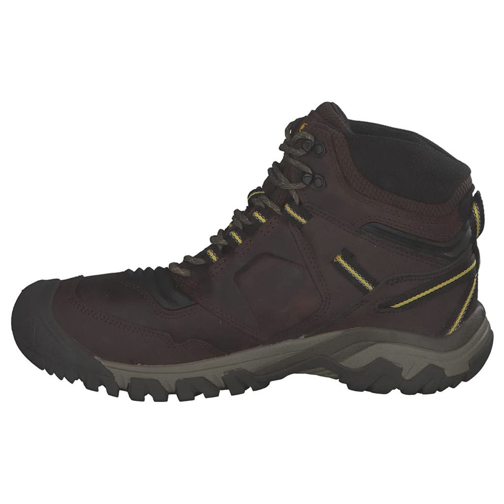 Keen Ridge Flex Mid Waterproof Leather Men's Hiking Shoes#color_coffee bean keen yellow