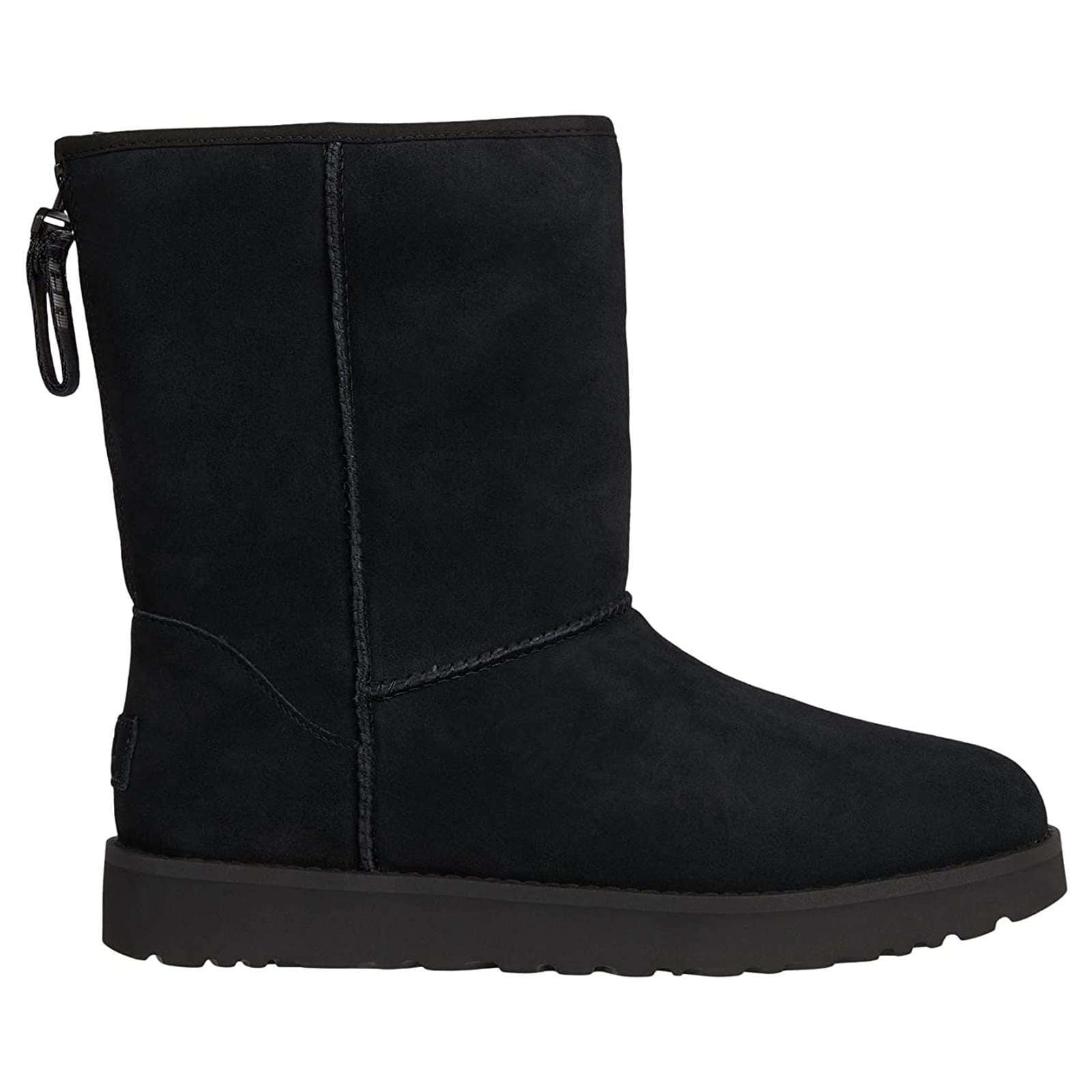 UGG Classic Short Logo Zip Suede Women's Winter Boots#color_black