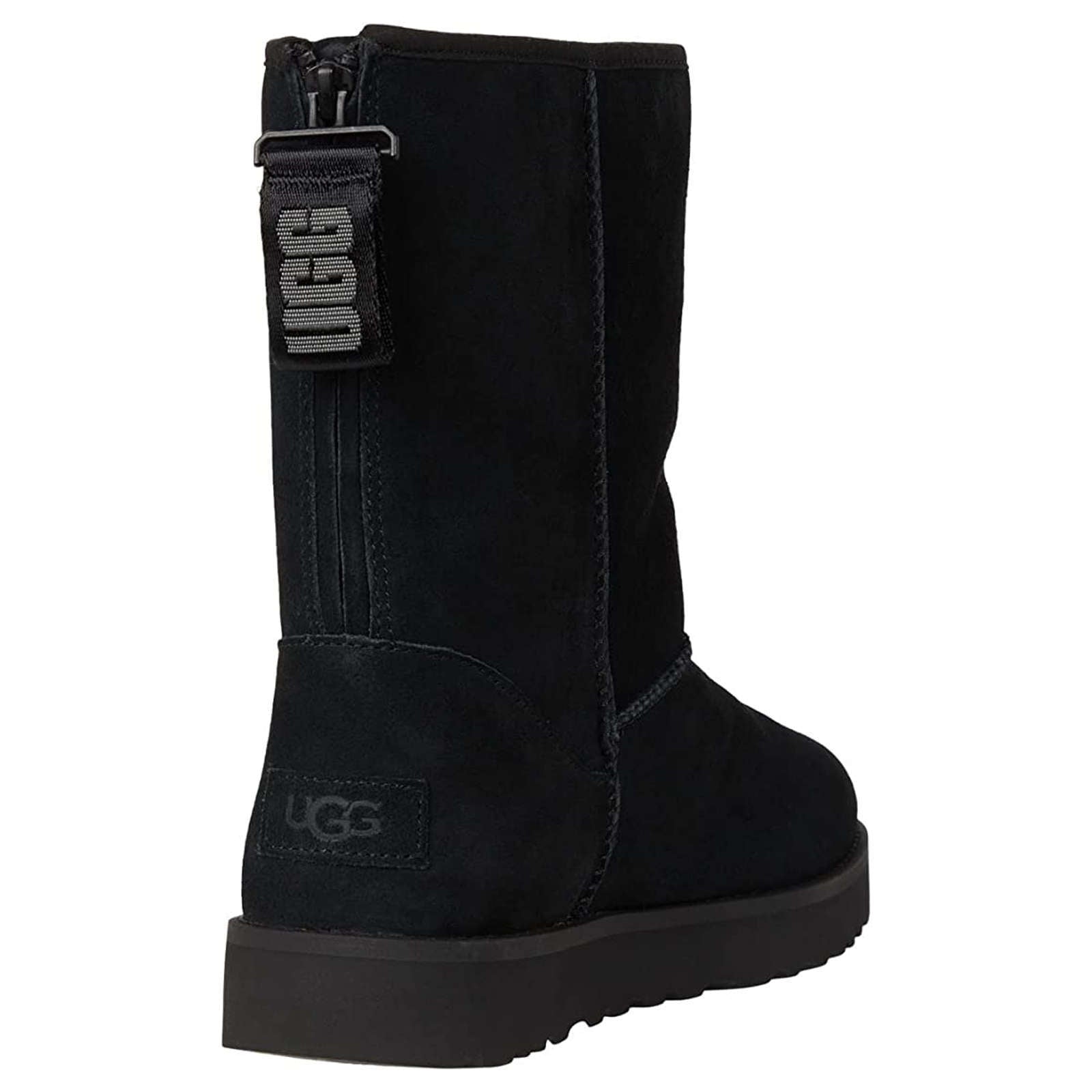 UGG Classic Short Logo Zip Suede Women's Winter Boots#color_black