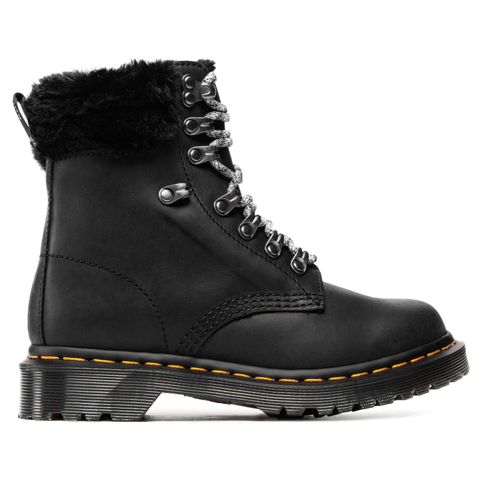 Dr. Martens 1460 Serena Collar Smooth Waxy Leather Women's Fur-lined Ankle Boots#color_black