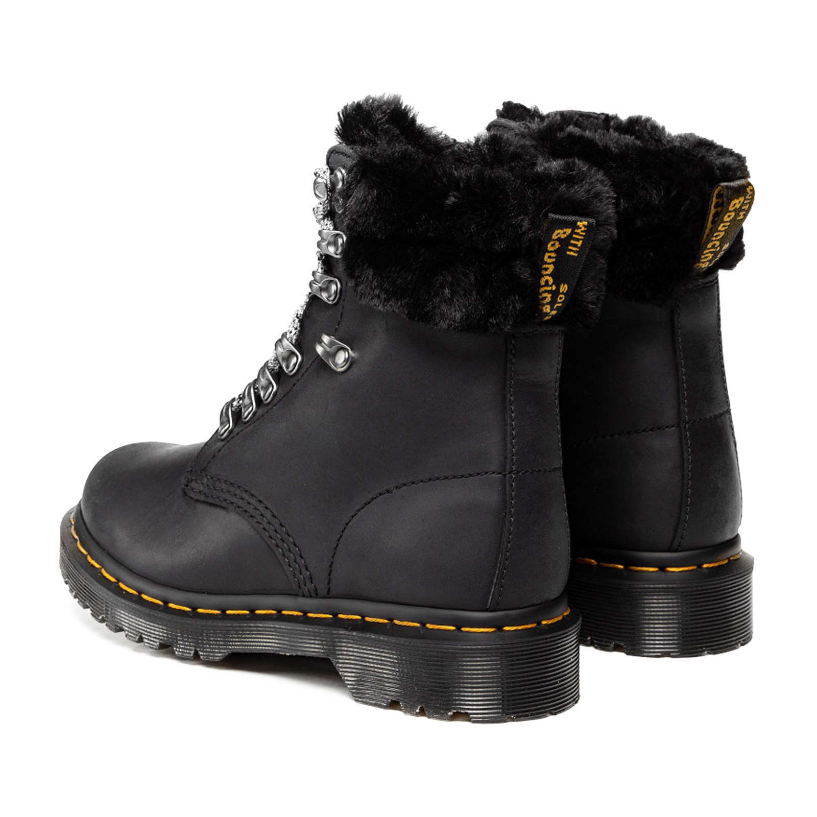 Dr. Martens 1460 Serena Collar Smooth Waxy Leather Women's Fur-lined Ankle Boots#color_black