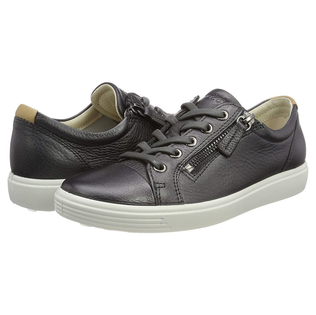 Ecco Soft 7 430853 Leather Womens Shoes#color_black dark shadow metallic