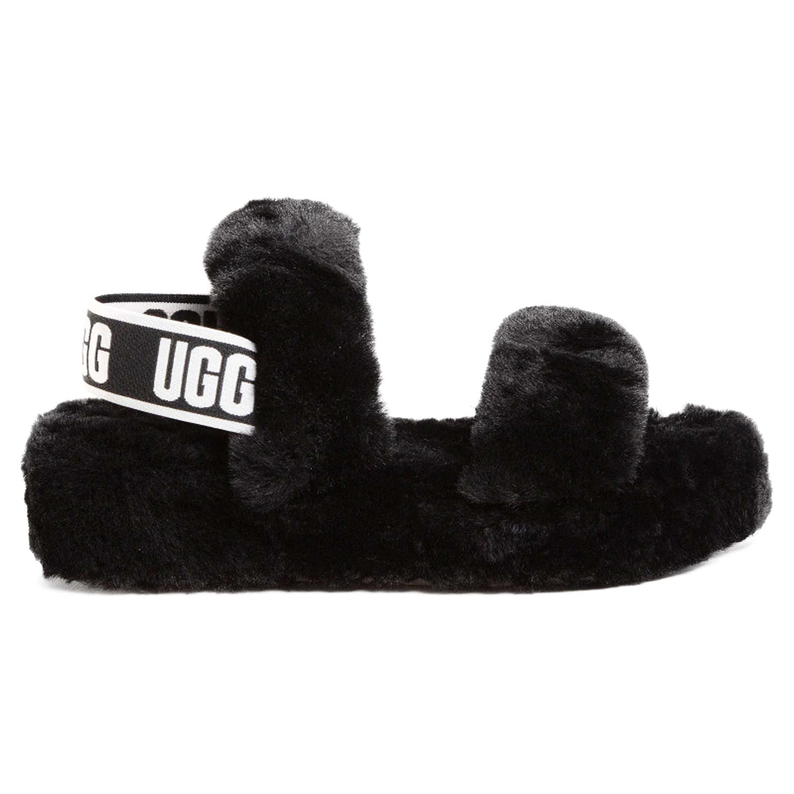 UGG Oh Yeah Fluff Sheepskin Women's Slide Sandals#color_black
