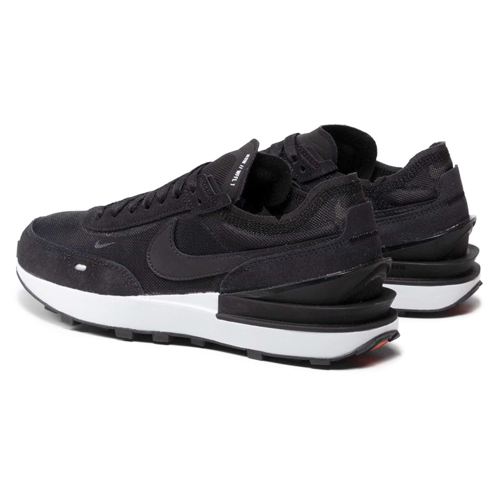 Nike Waffle One Leather Textile Men's Low-Top Trainers#color_black black white orange