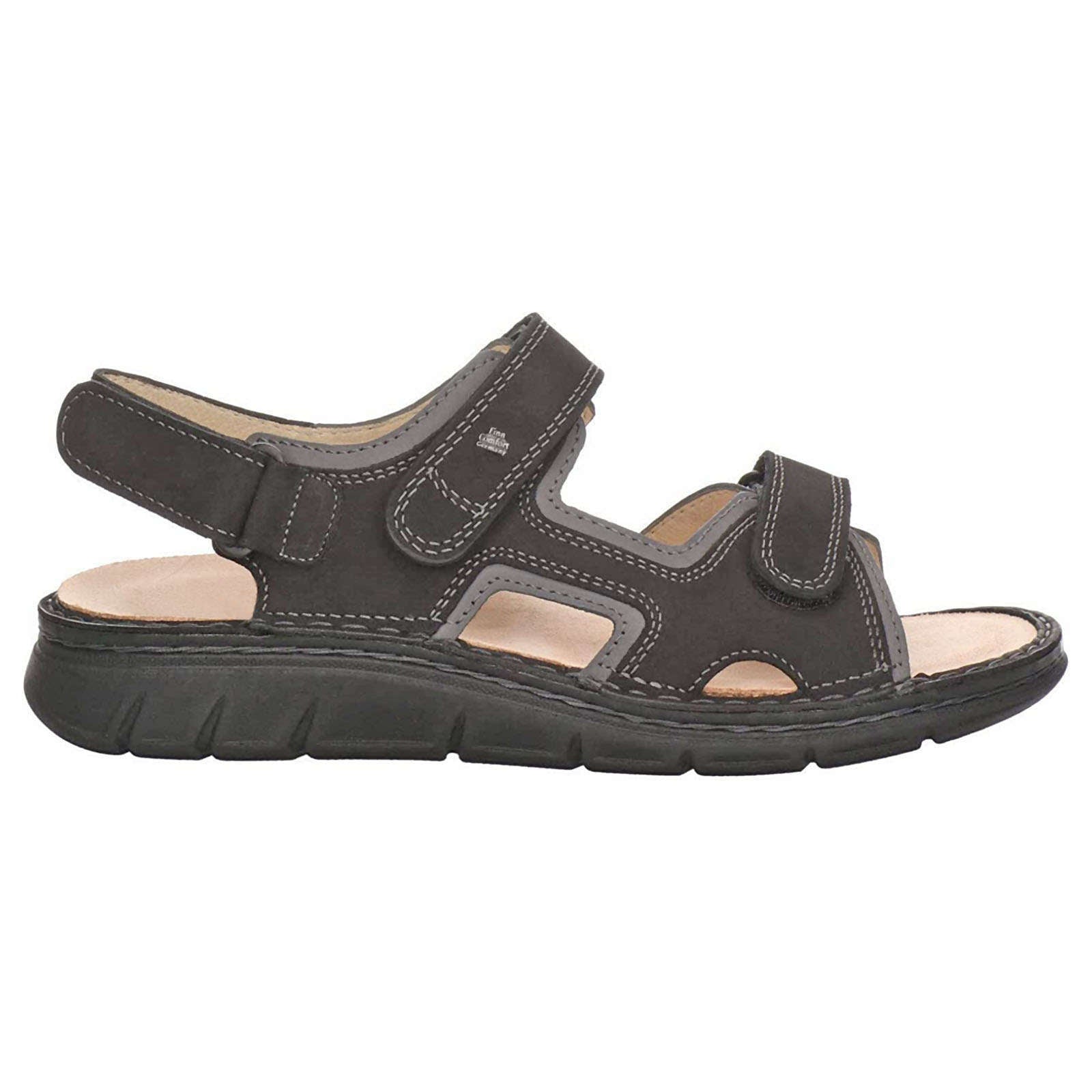 Finn Comfort Wanaka-S Nubuck Leather Unisex Sandals#color_black street