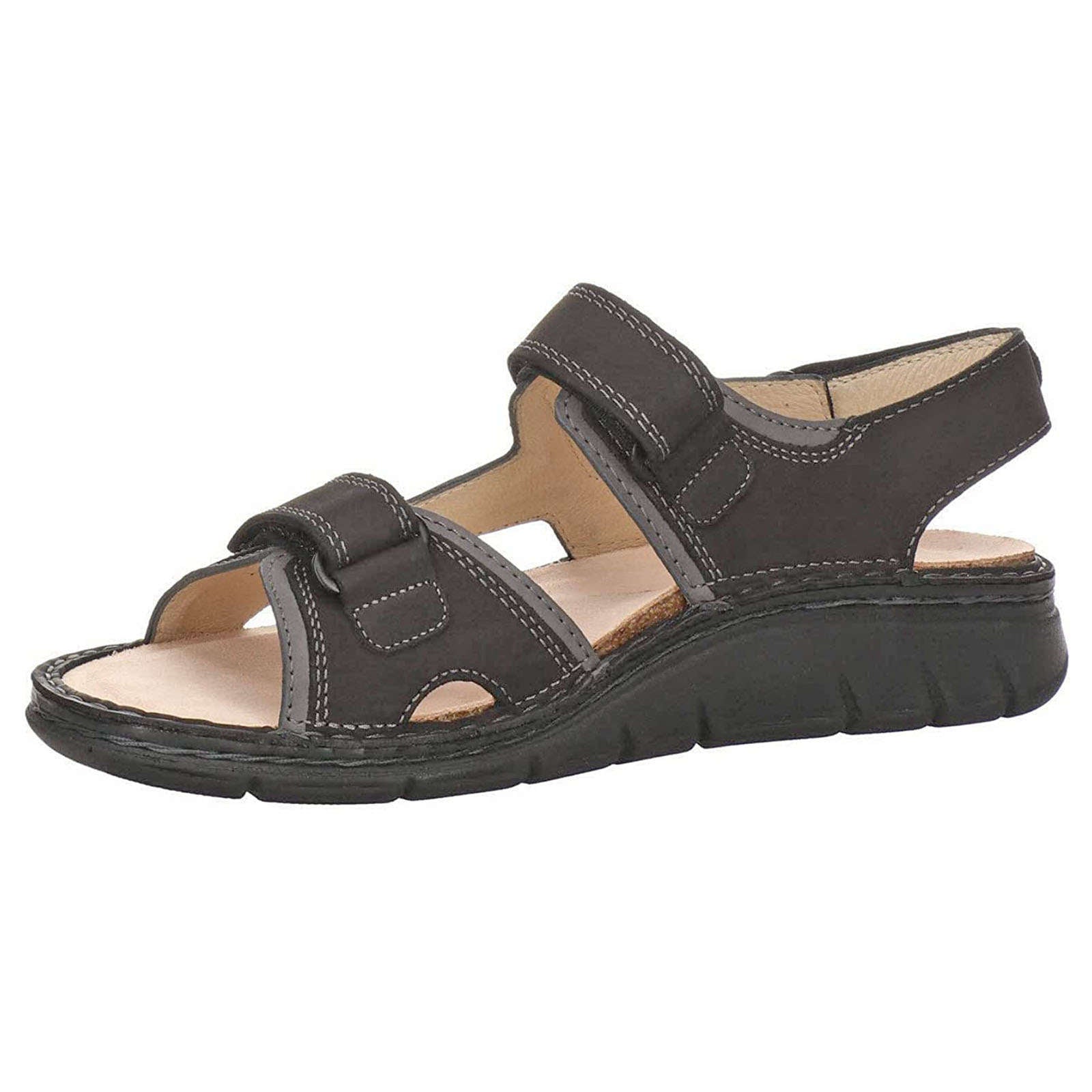 Finn Comfort Wanaka-S Nubuck Leather Unisex Sandals#color_black street