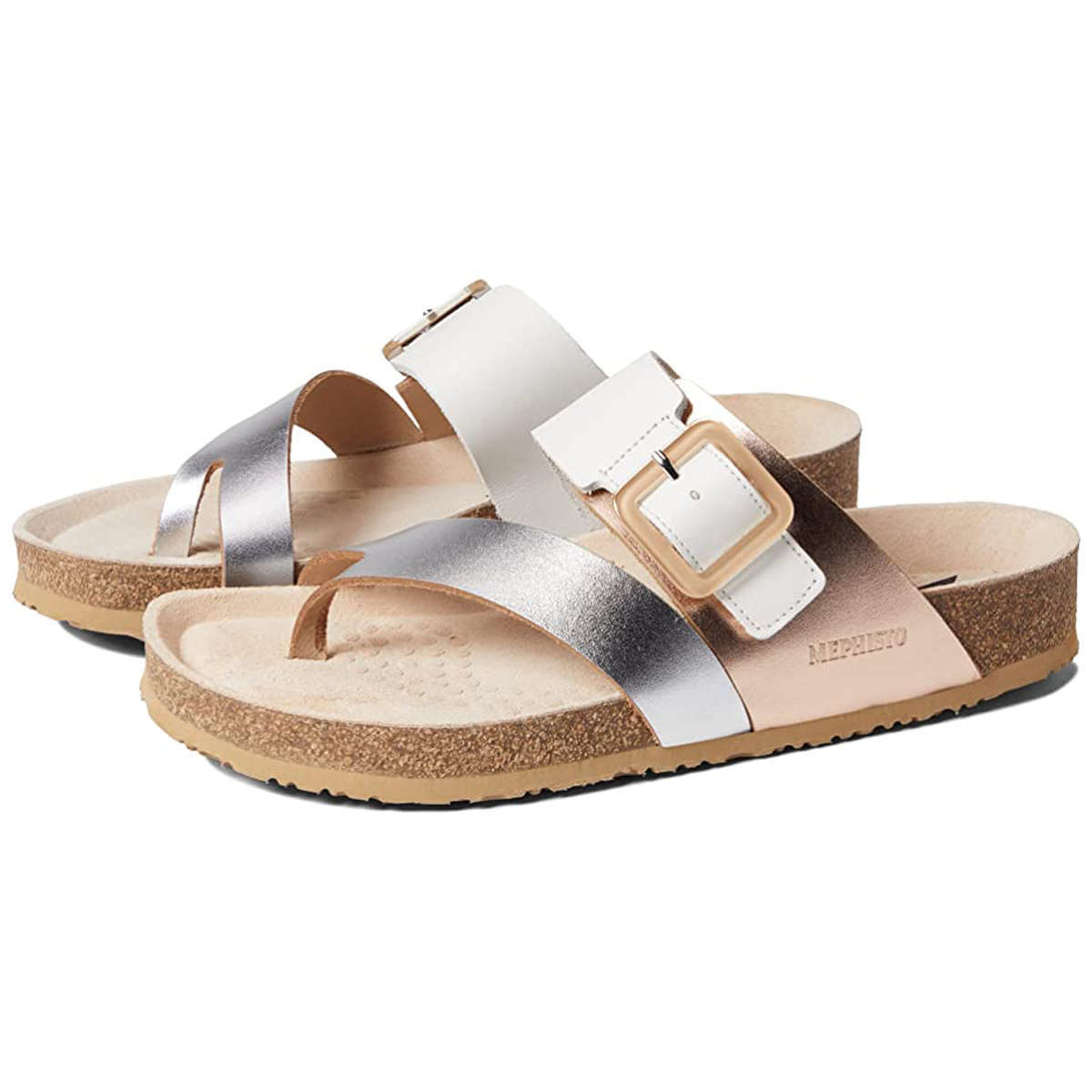 Mephisto Madeline Metallic Leather Womens Sandals#color_silver