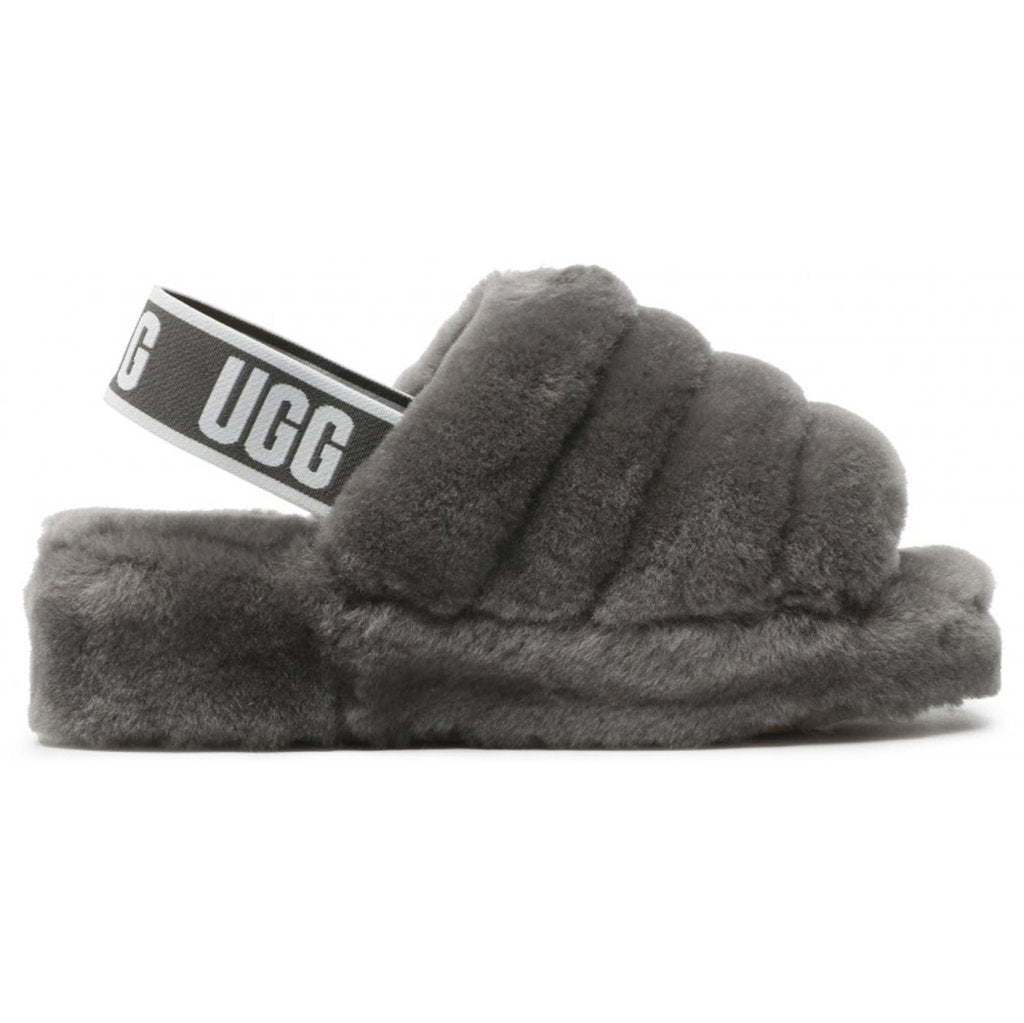 UGG Fluff Yeah Slide Suede Sheepskin Women's Sandals#color_charcoal