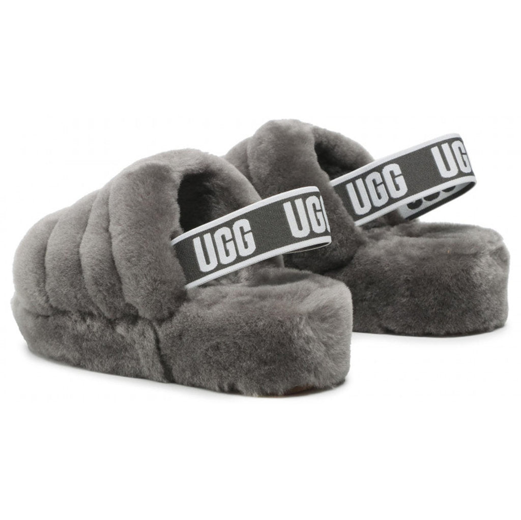 UGG Fluff Yeah Slide Suede Sheepskin Women's Sandals#color_charcoal