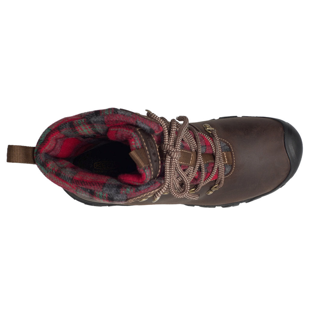 Keen Greta Leather Textile Insulated Women's Winter Hiking Boots#color_dark brown red plaid