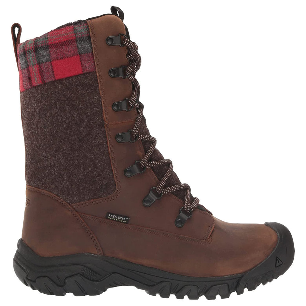 Keen Greta Leather Textile Insulated Women's Winter Tall Hiking Boots#color_brown red plaid