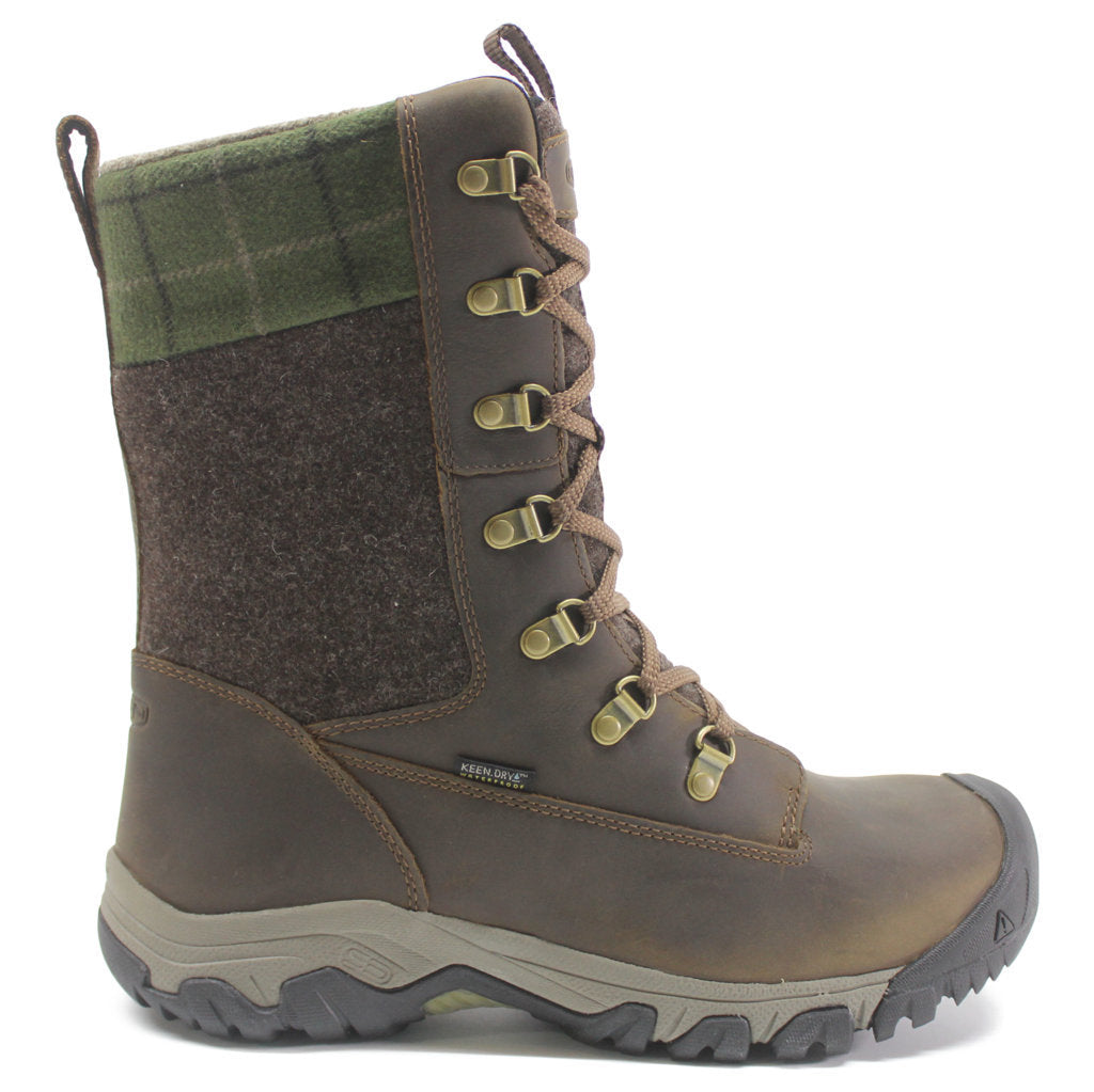 Keen Greta Leather Textile Insulated Women's Winter Tall Hiking Boots#color_dark earth green plaid