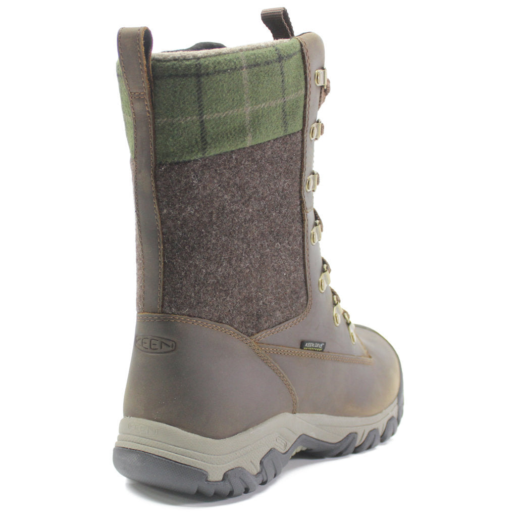Keen Greta Leather Textile Insulated Women's Winter Tall Hiking Boots#color_dark earth green plaid