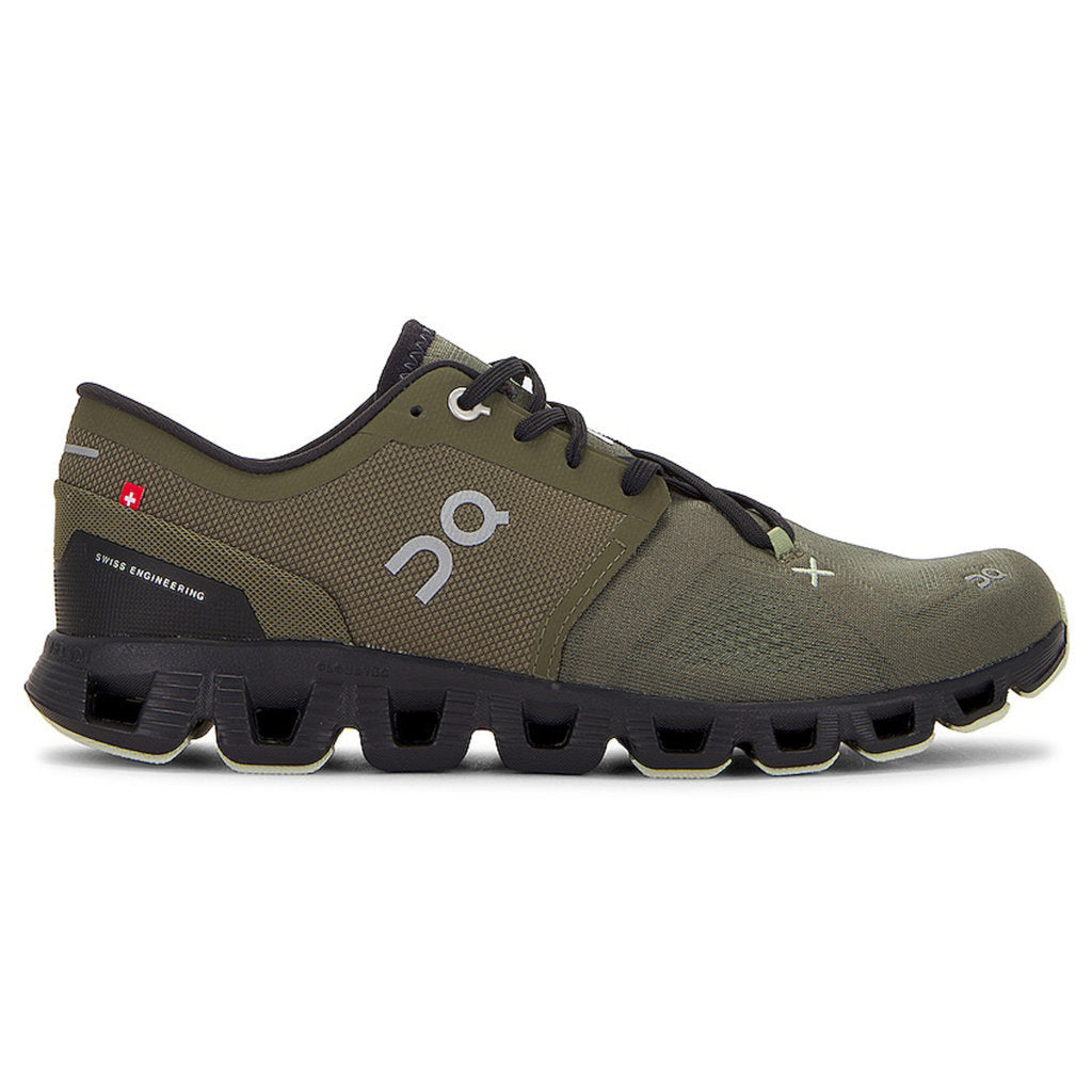 On Cloud X 3 Textile Synthetic Mens Trainers#color_olive reseda