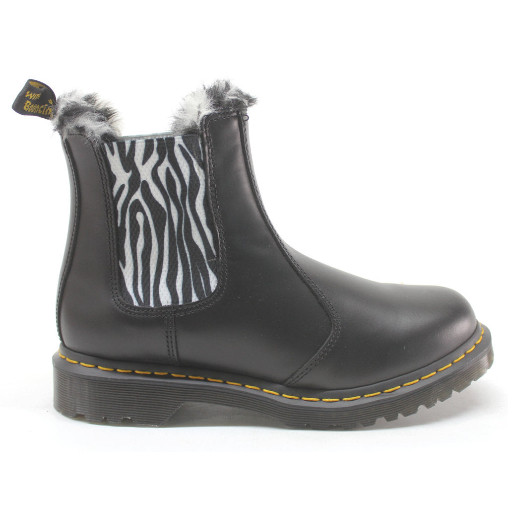 Dr. Martens 2976 Leonore Fur-Lined Bornished Leather Women's Chelsea Boots#color_black